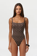 Naked Print Scoop Tank Bodysuit