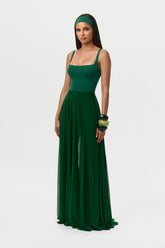 Mesh Legging Pleated Maxi Skirt