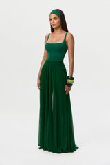 Mesh Legging Pleated Maxi Skirt