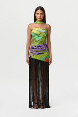 Naked Print Fringe Tube Dress