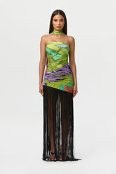 Naked Print Fringe Tube Dress