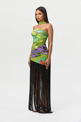 Naked Print Fringe Tube Dress