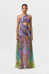 Chiffon Print Cutout Maxi Dress