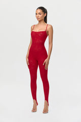 Stretch Lace Tank Stirrup Jumpsuit