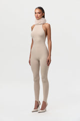 Naked Stirrup Jumpsuit with Fur Collar