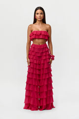 Chiffon Ruffle Wide Leg Pants
