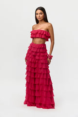 Chiffon Ruffle Wide Leg Pants