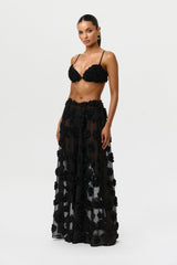 Floral Appliqué Wide Leg Pants