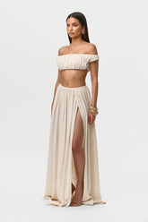 Linen Pleated Maxi Skirt