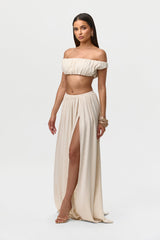 Linen Pleated Maxi Skirt