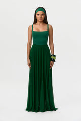 Mesh Legging Pleated Maxi Skirt