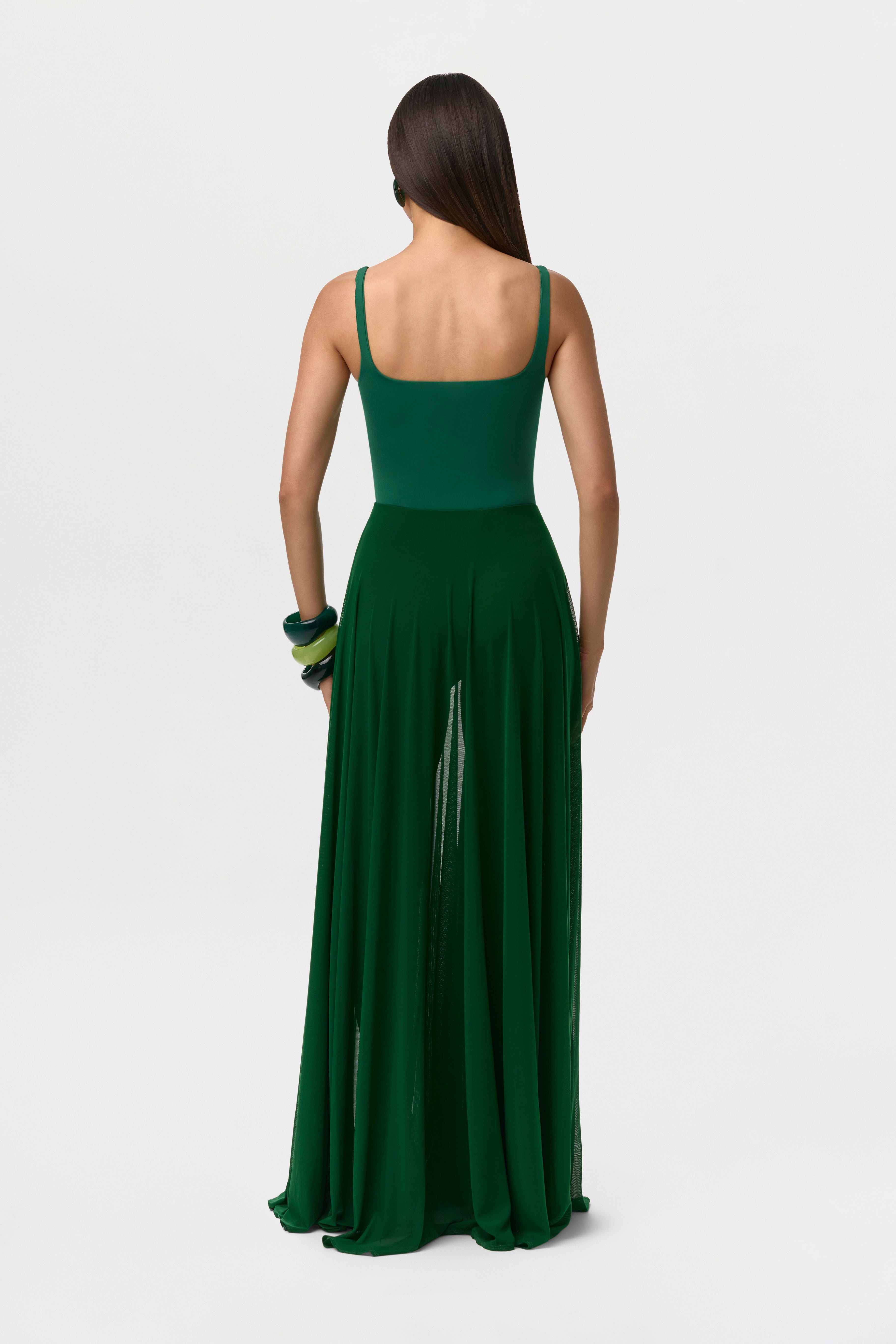 Mesh Legging Pleated Maxi Skirt