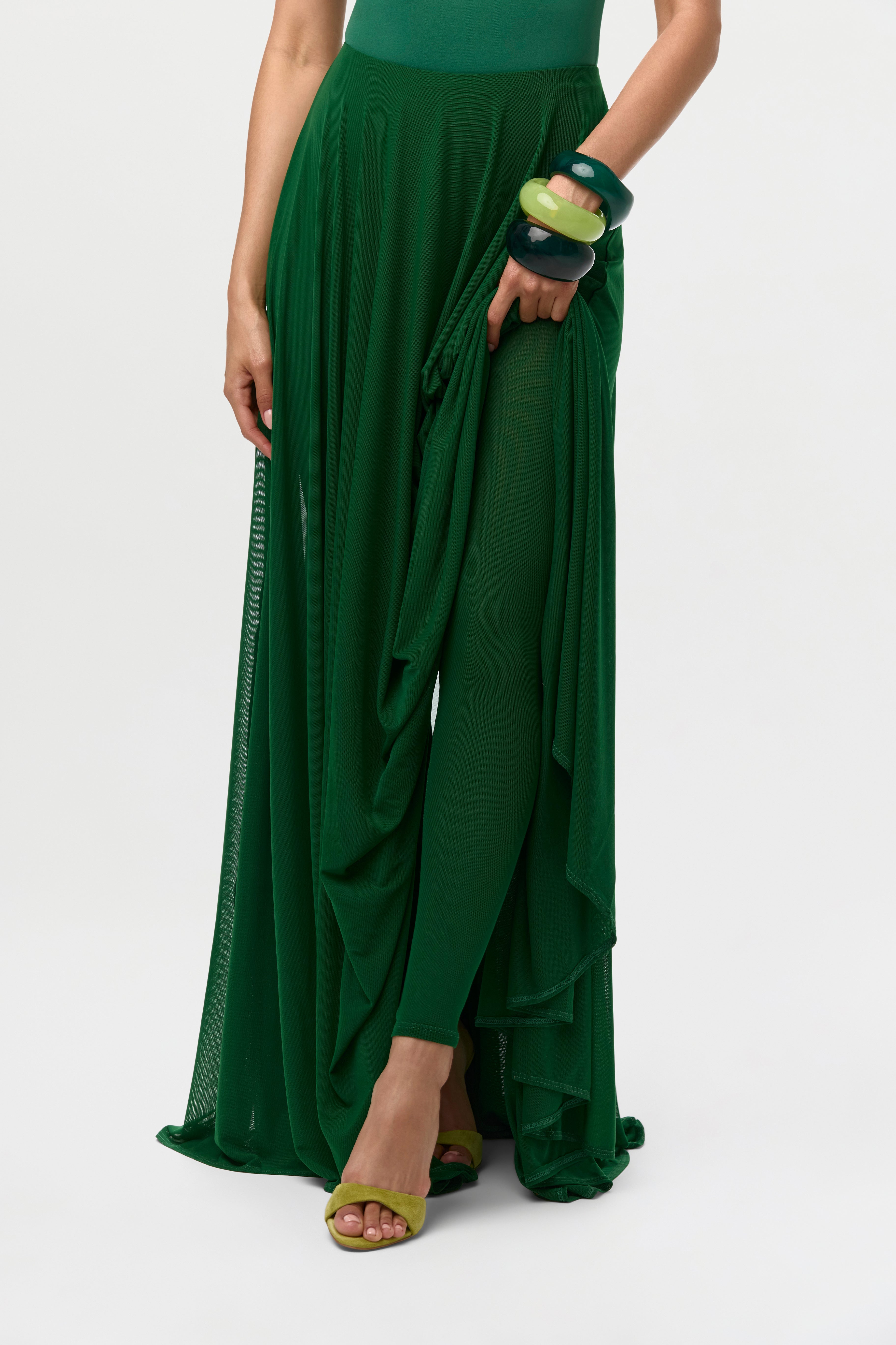 Mesh Legging Pleated Maxi Skirt