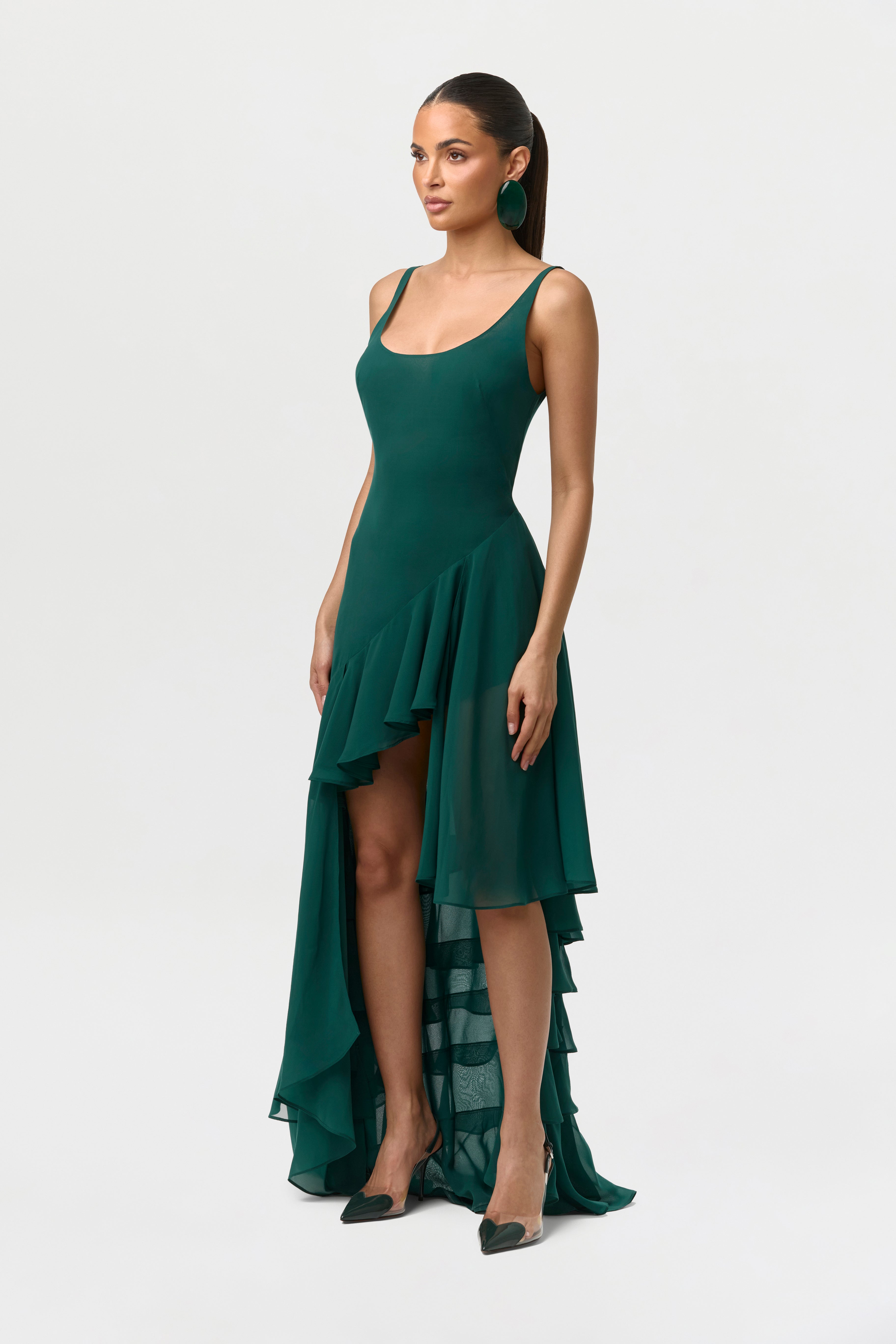 Chiffon Asymmetric Ruffle Dress