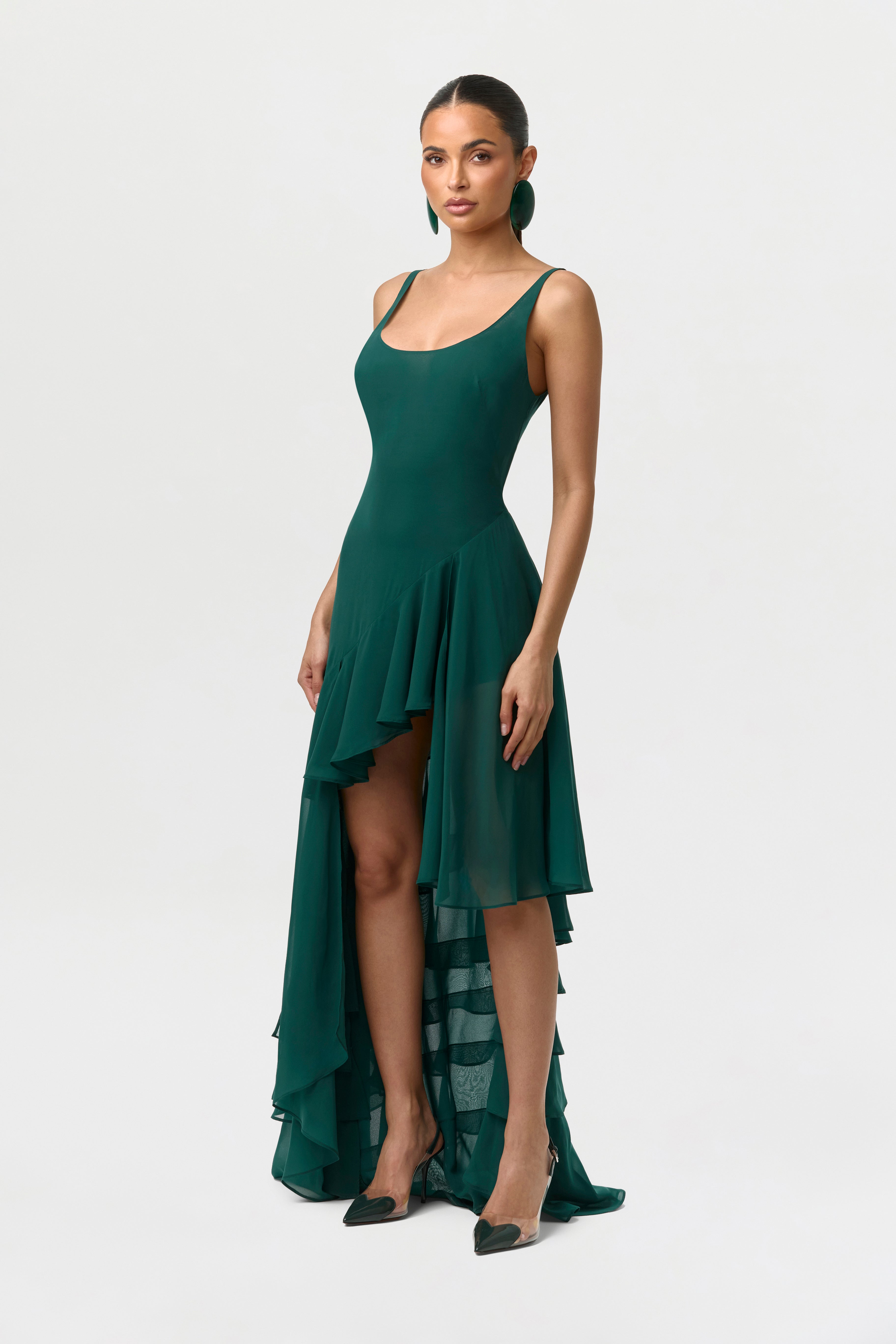 Chiffon Asymmetric Ruffle Dress