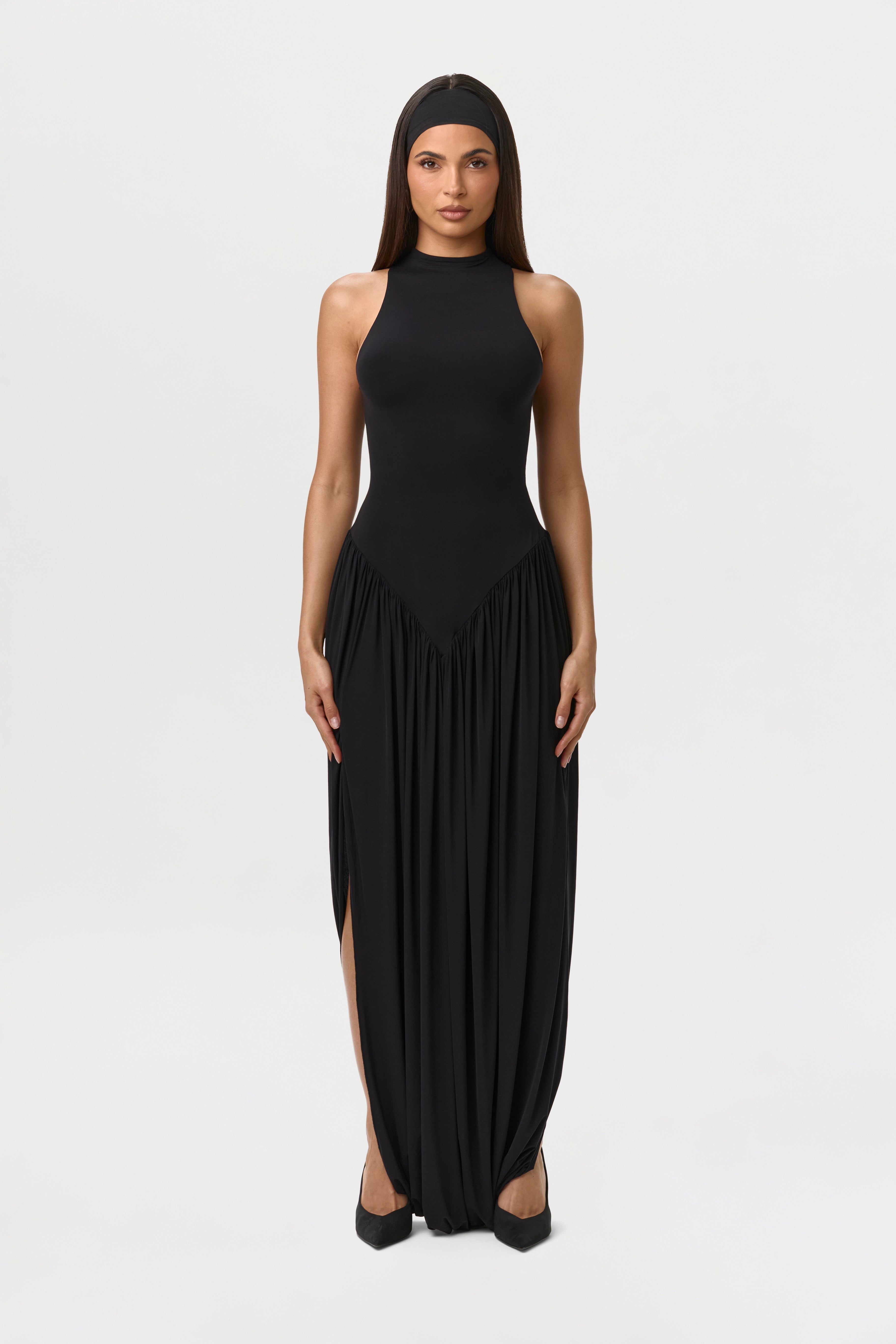 Naked Sleeveless Draped Midi Dress