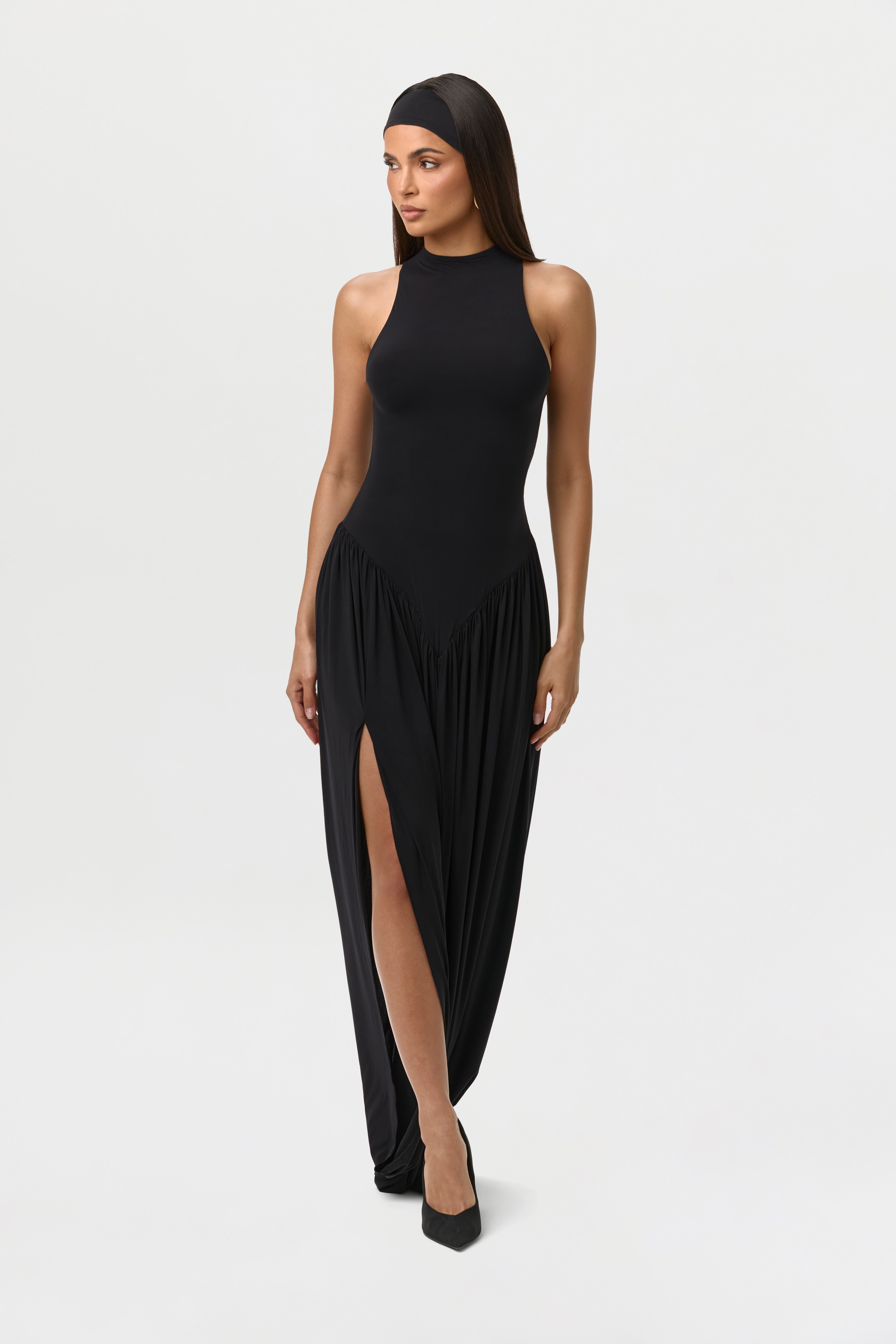 Naked Sleeveless Draped Midi Dress