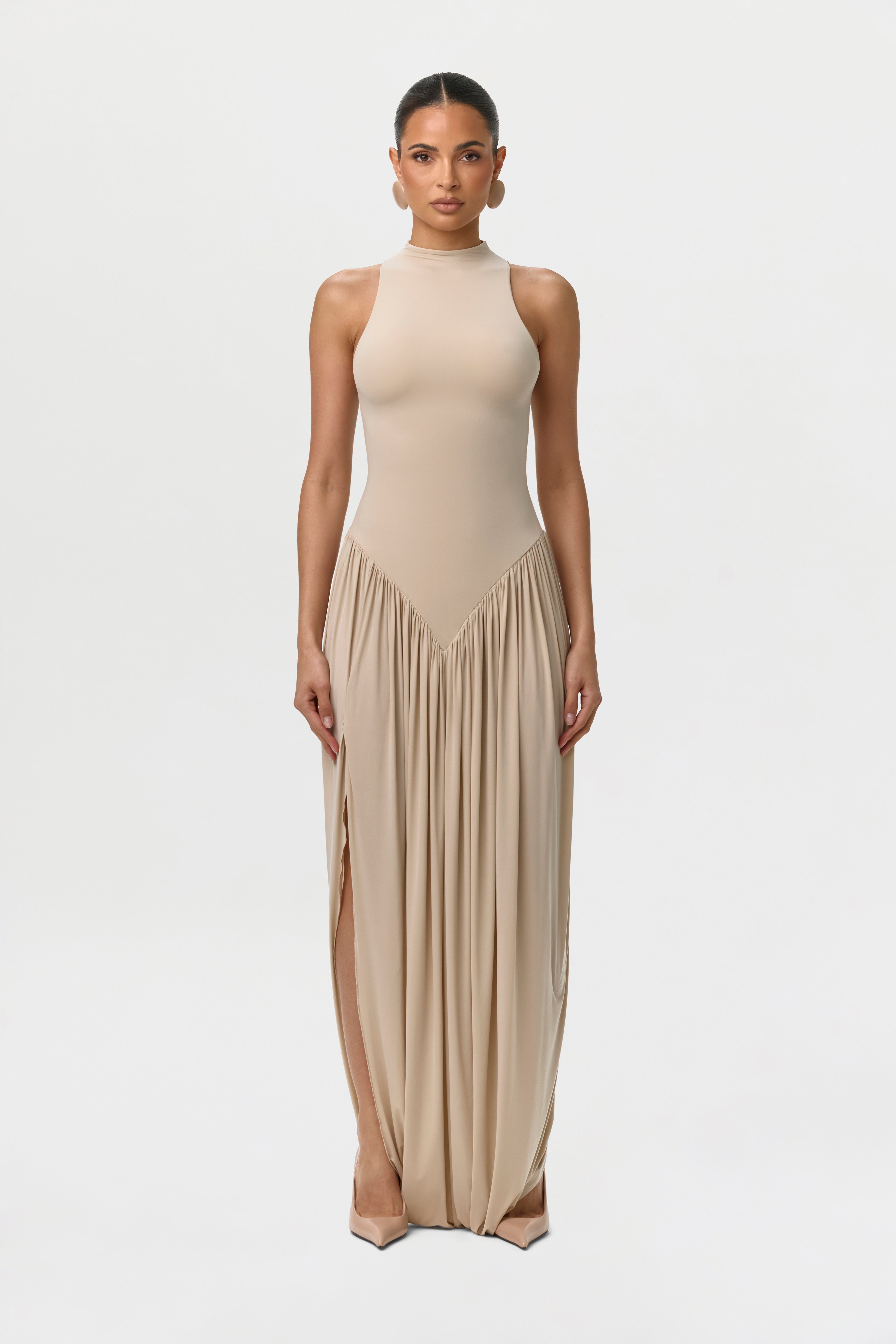 Naked Sleeveless Draped Midi Dress