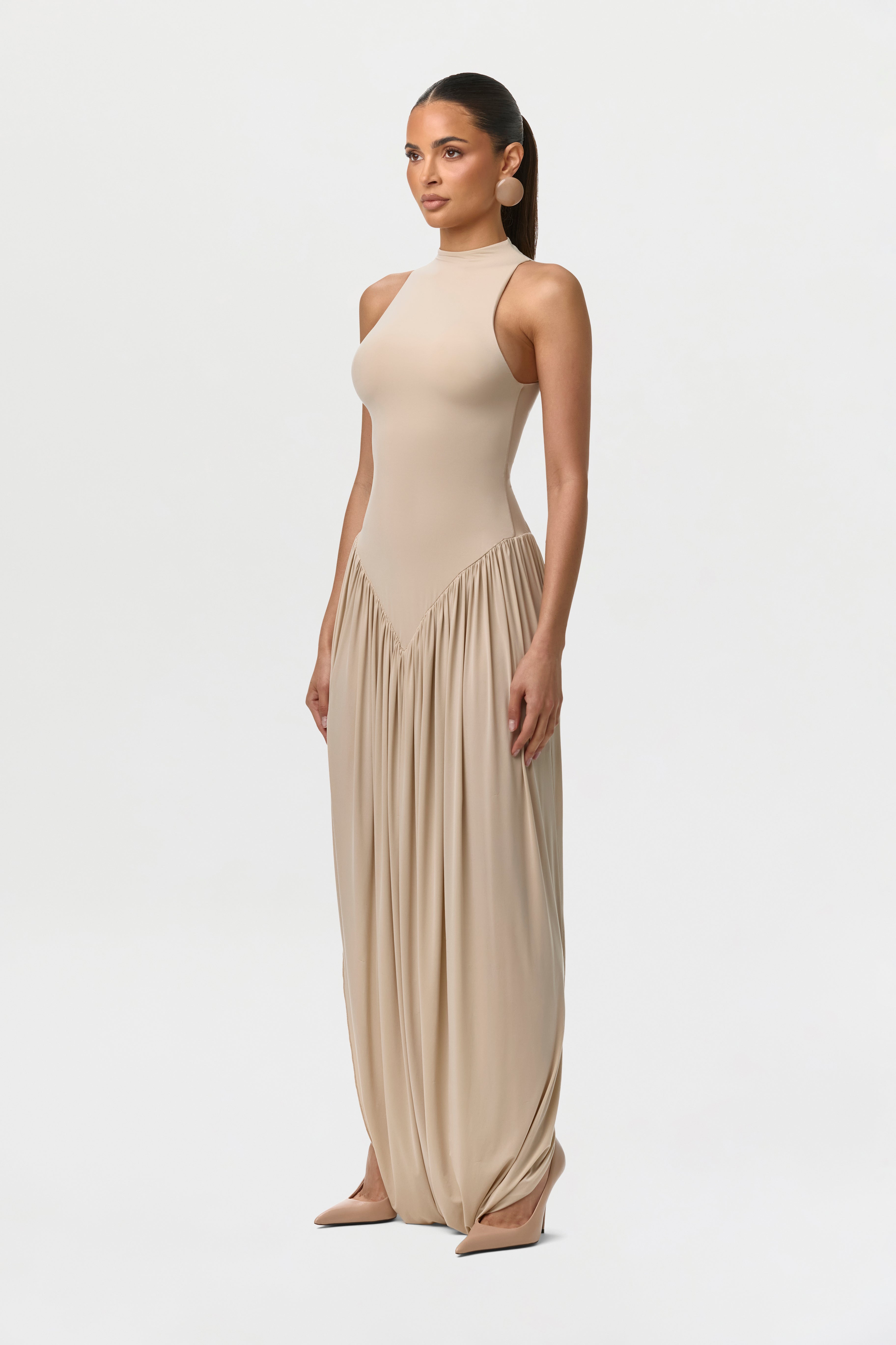 Naked Sleeveless Draped Midi Dress