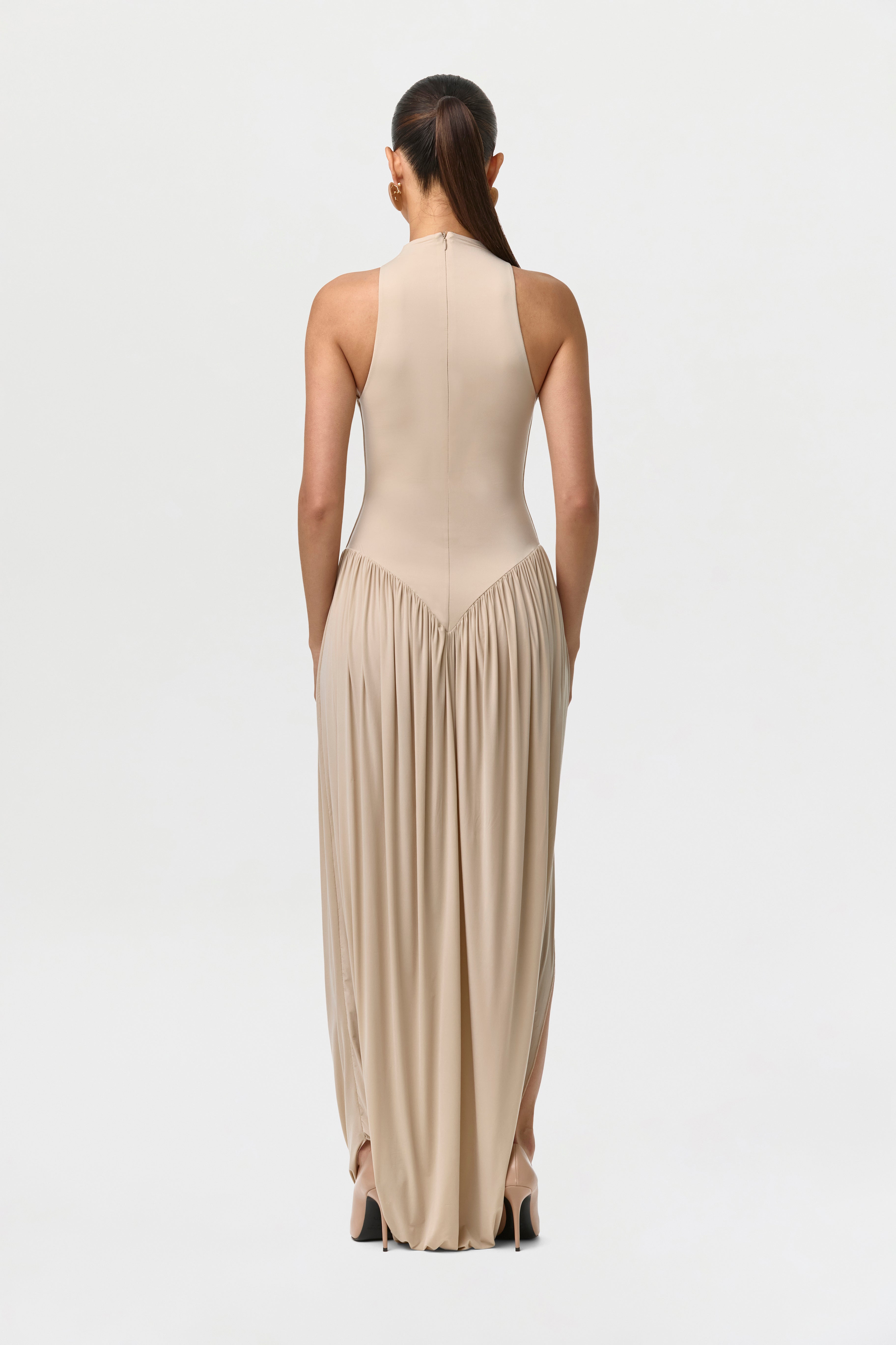 Naked Sleeveless Draped Midi Dress