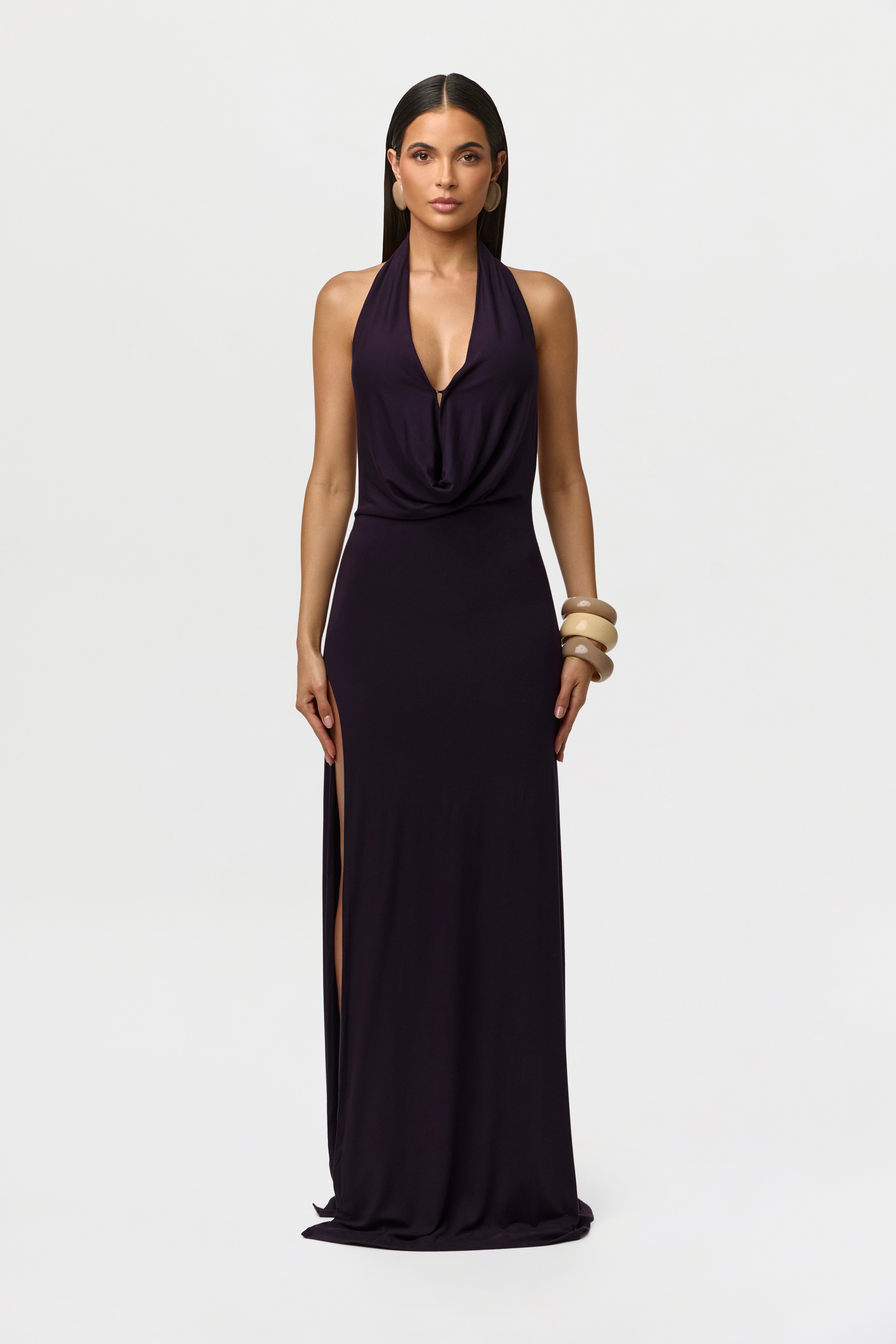 Smooth Plunge Halter Maxi Dress