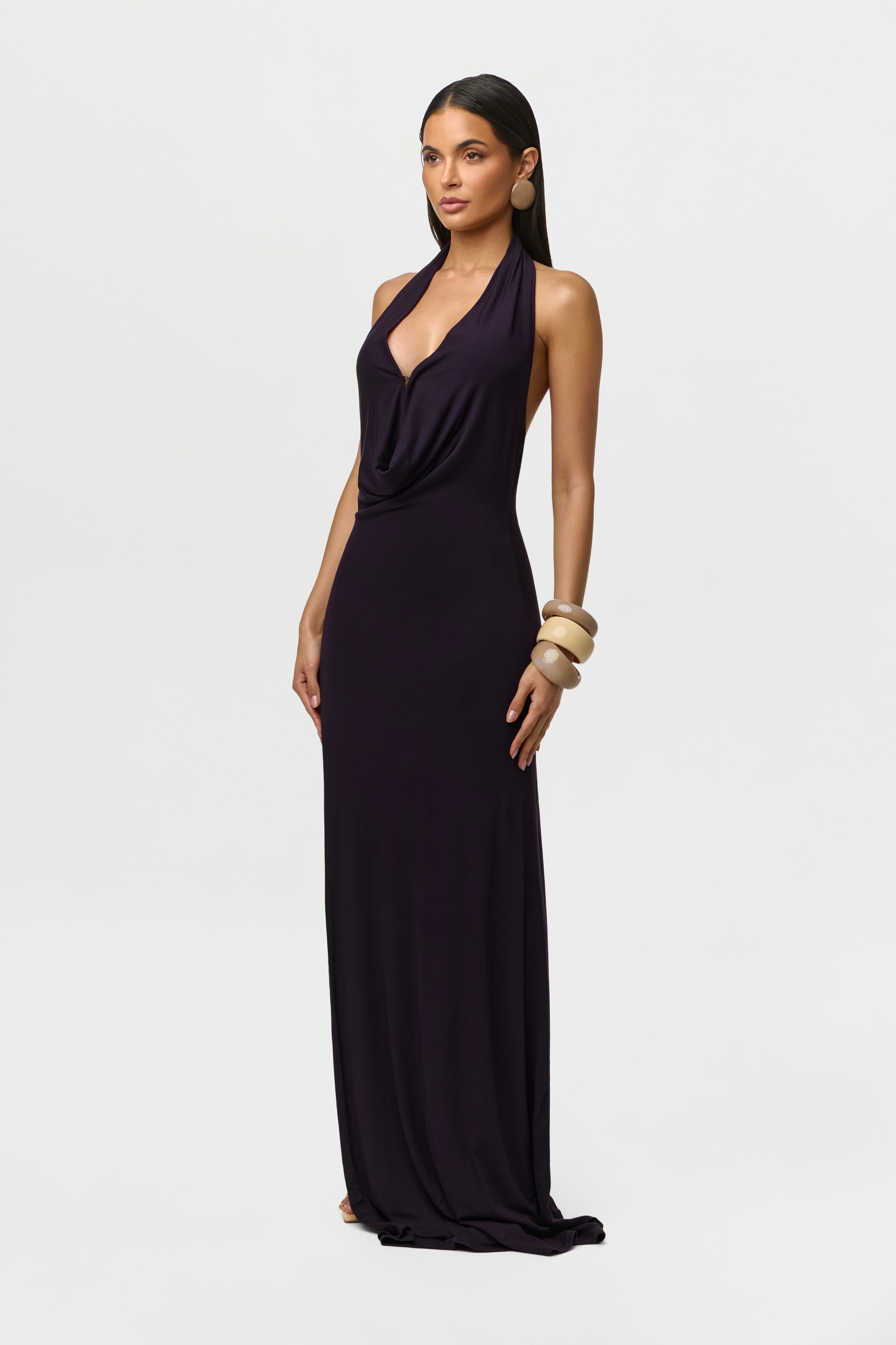 Smooth Plunge Halter Maxi Dress
