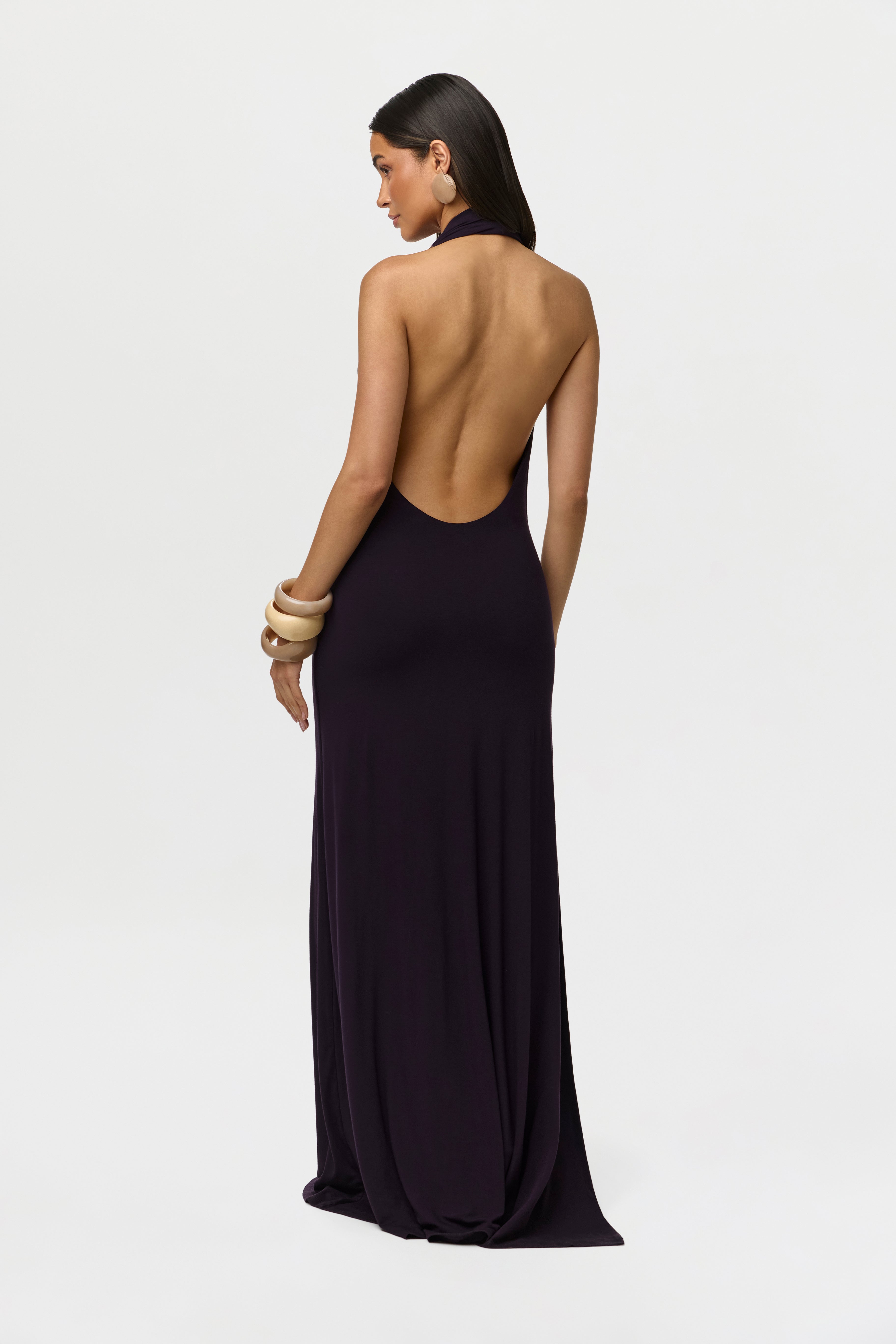 Smooth Plunge Halter Maxi Dress