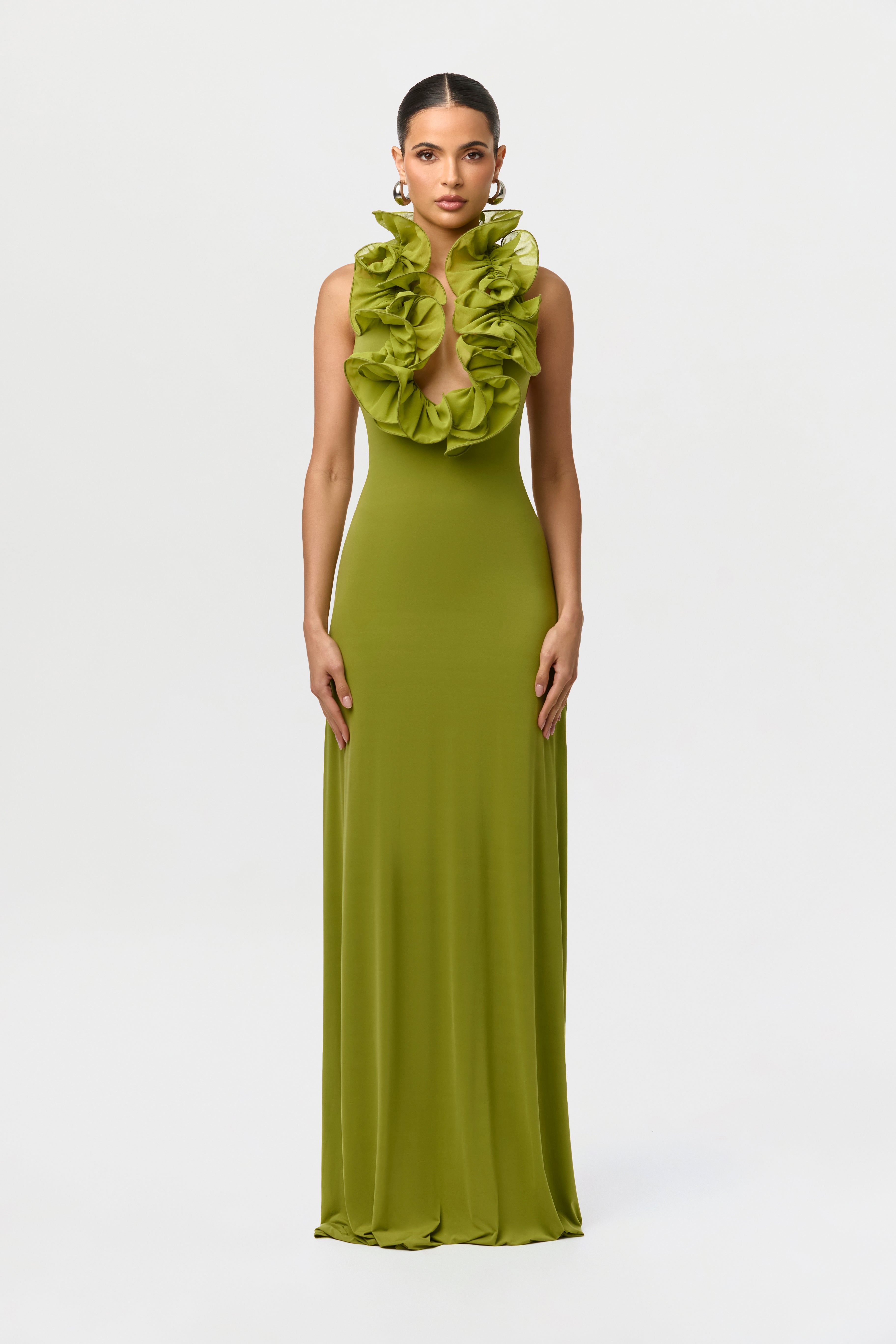 Naked Ruffle Halter Maxi Dress