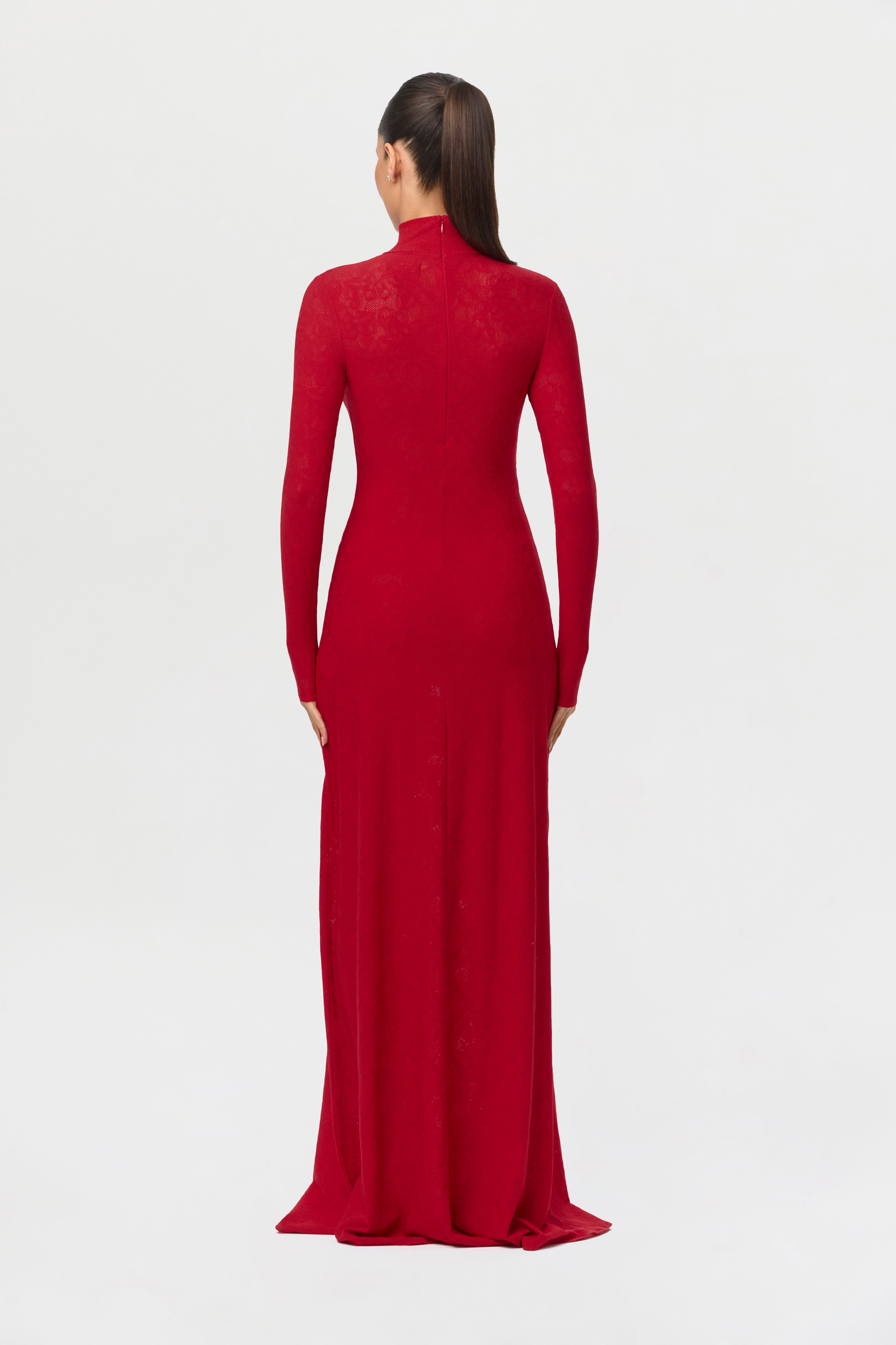 Stretch Lace Turtleneck Maxi Dress
