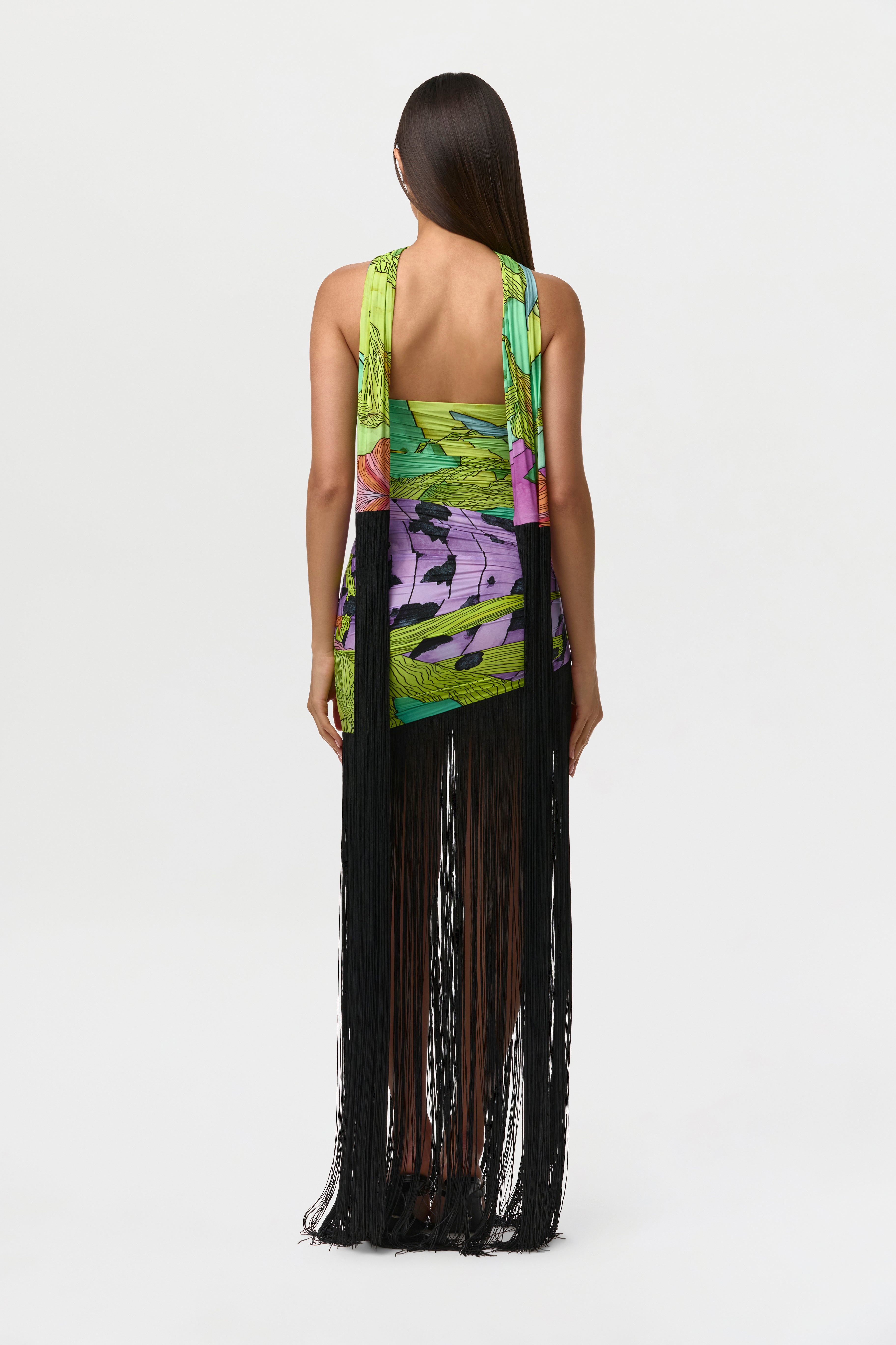 Naked Print Fringe Tube Dress