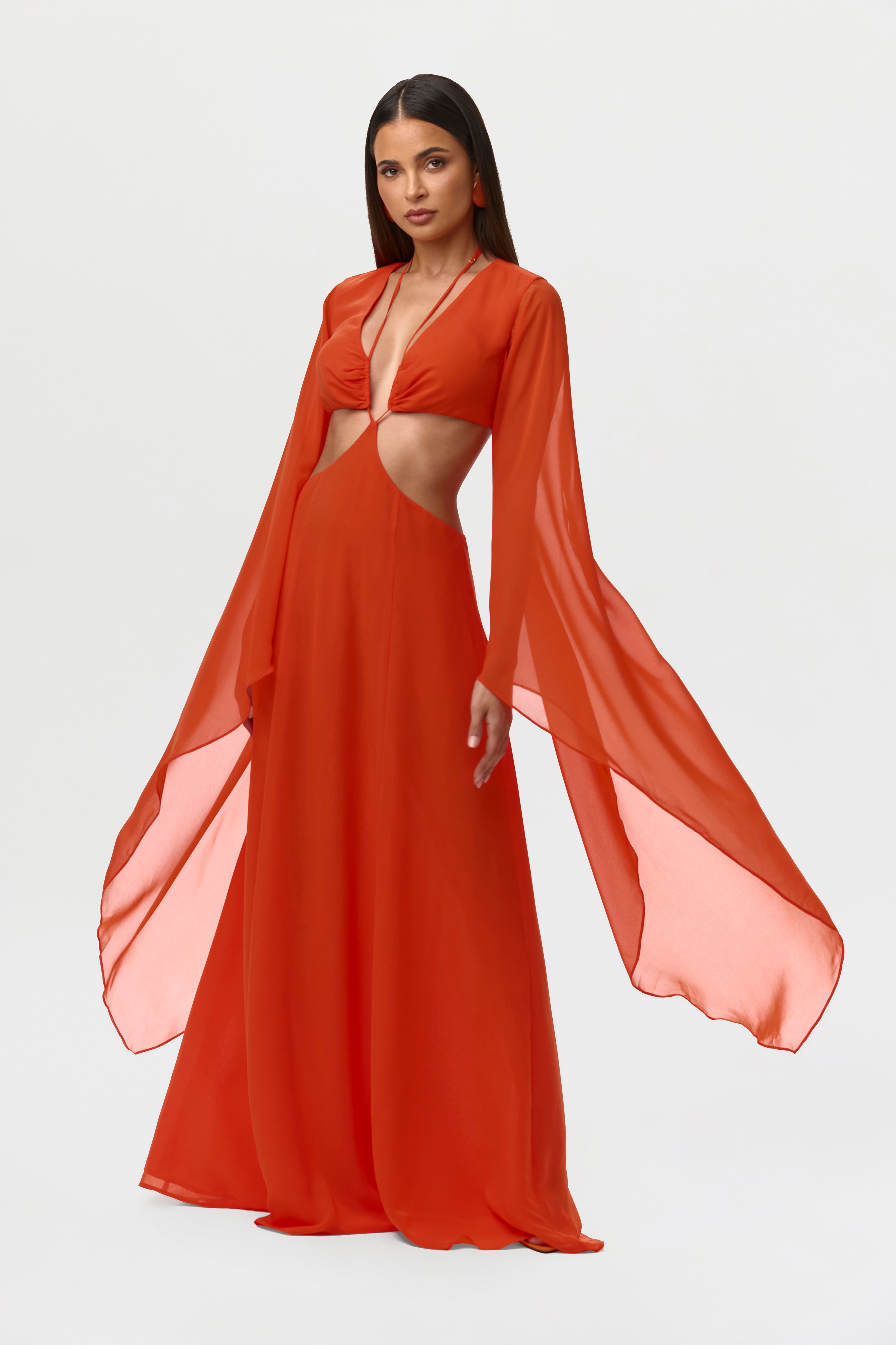 Chiffon Cutout Maxi Dress
