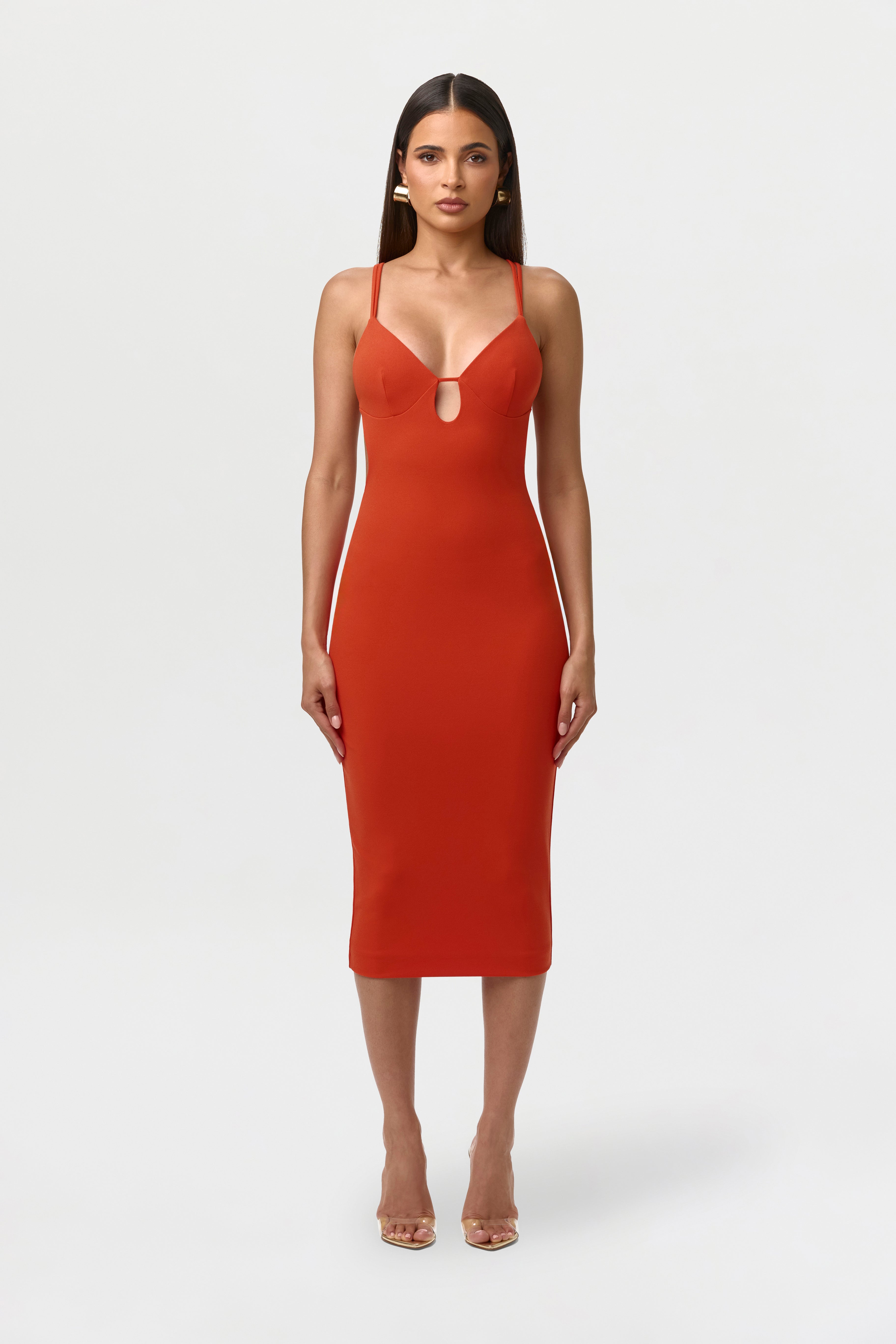 Crepe Keyhole Open Back Dress