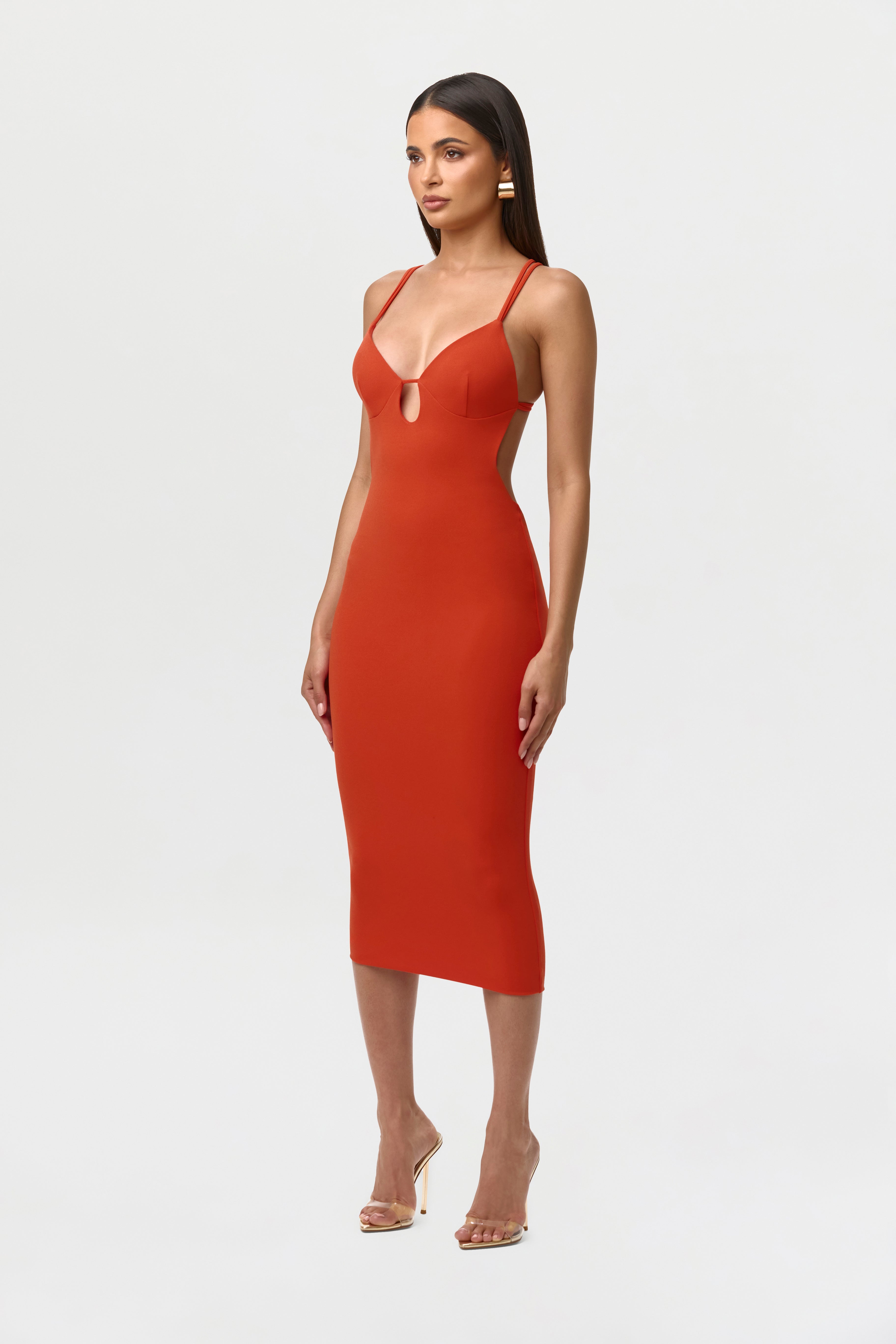 Crepe Keyhole Open Back Dress