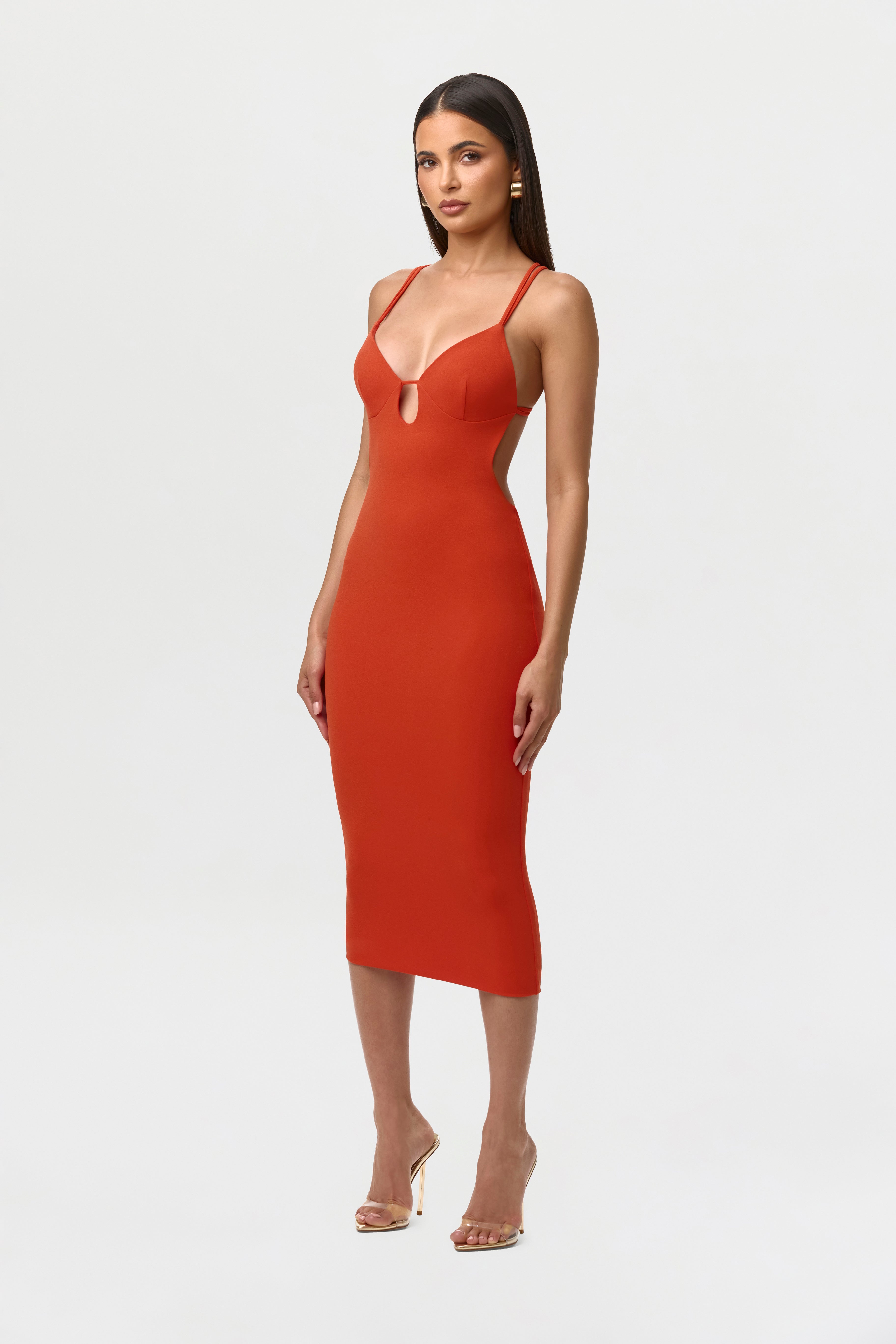 Crepe Keyhole Open Back Dress