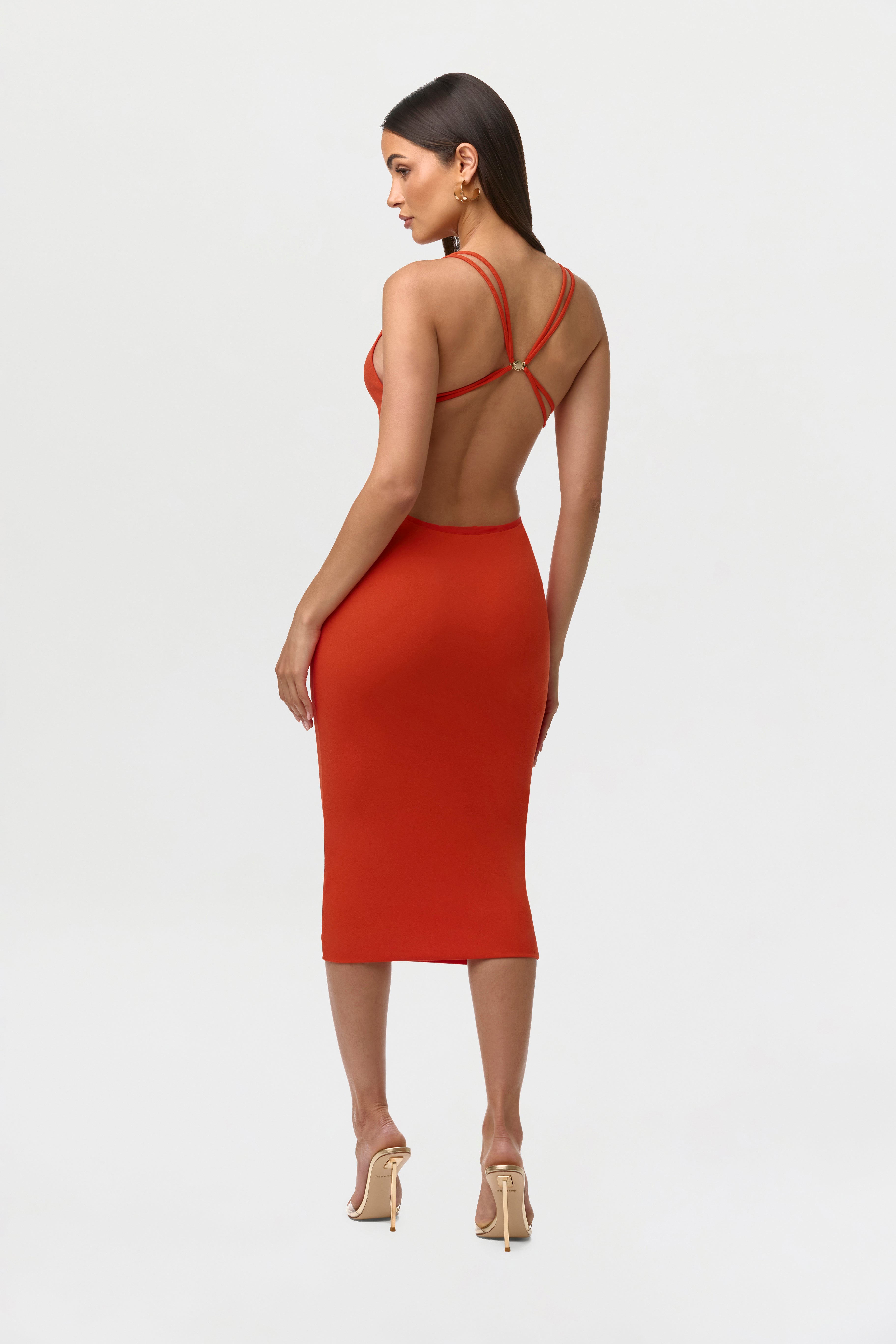 Crepe Keyhole Open Back Dress