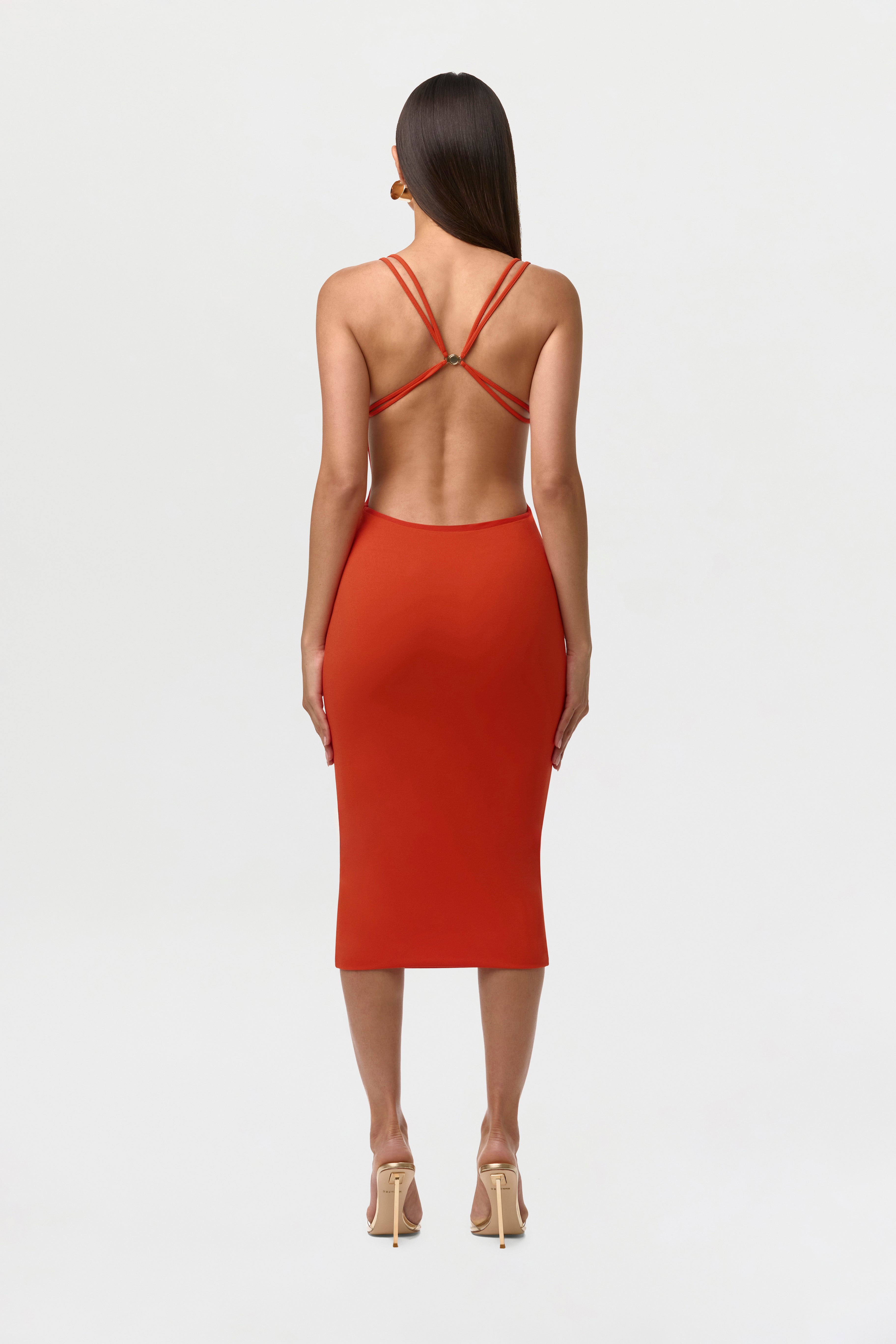 Crepe Keyhole Open Back Dress