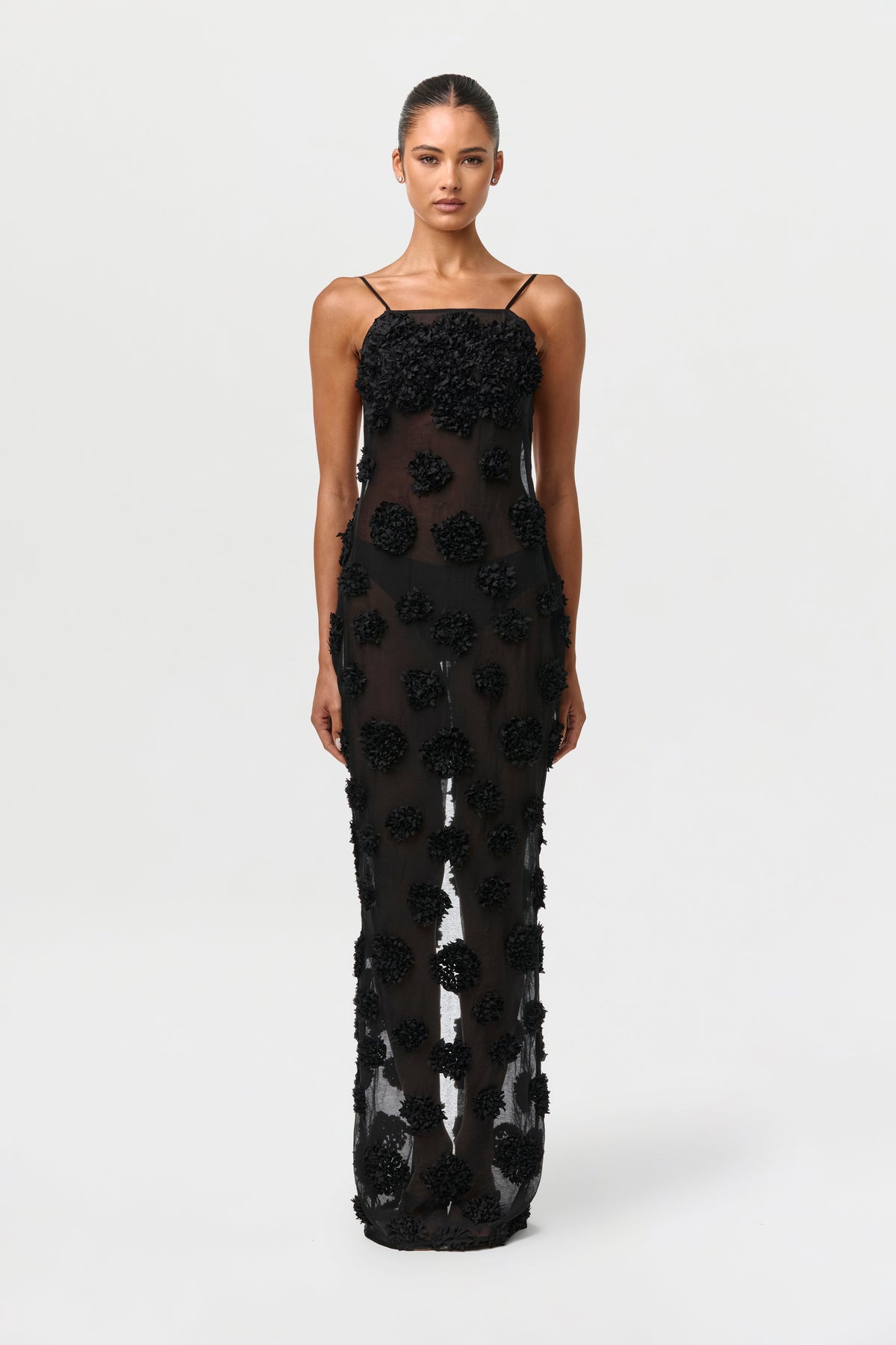 Floral Appliqué Open Back Dress
