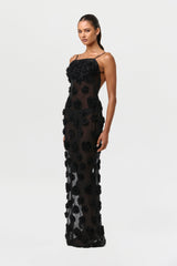 Floral Appliqué Open Back Dress