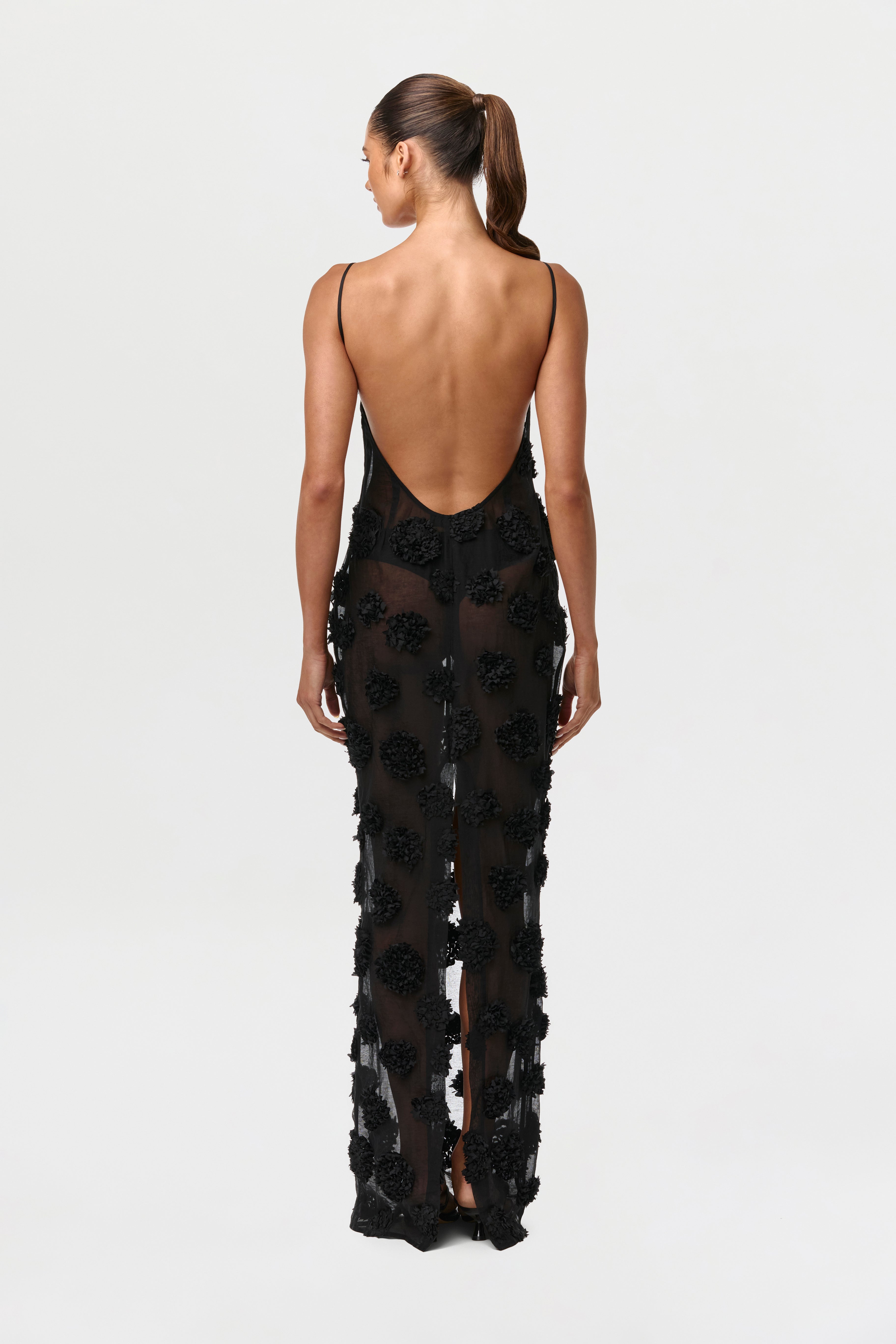 Floral Appliqué Open Back Dress