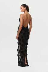 Floral Appliqué Open Back Dress