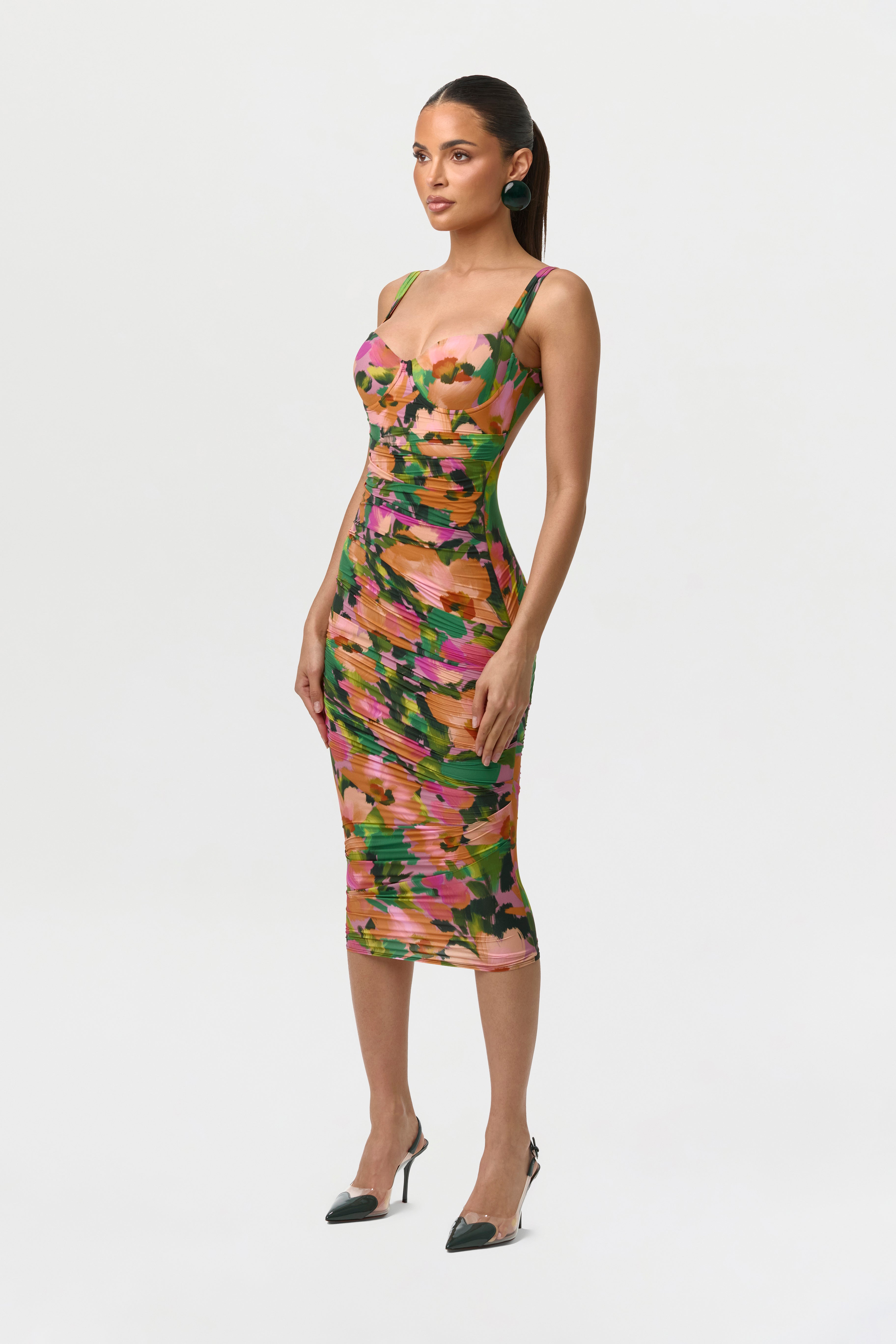 Naked Print Ruched Open Back Dress