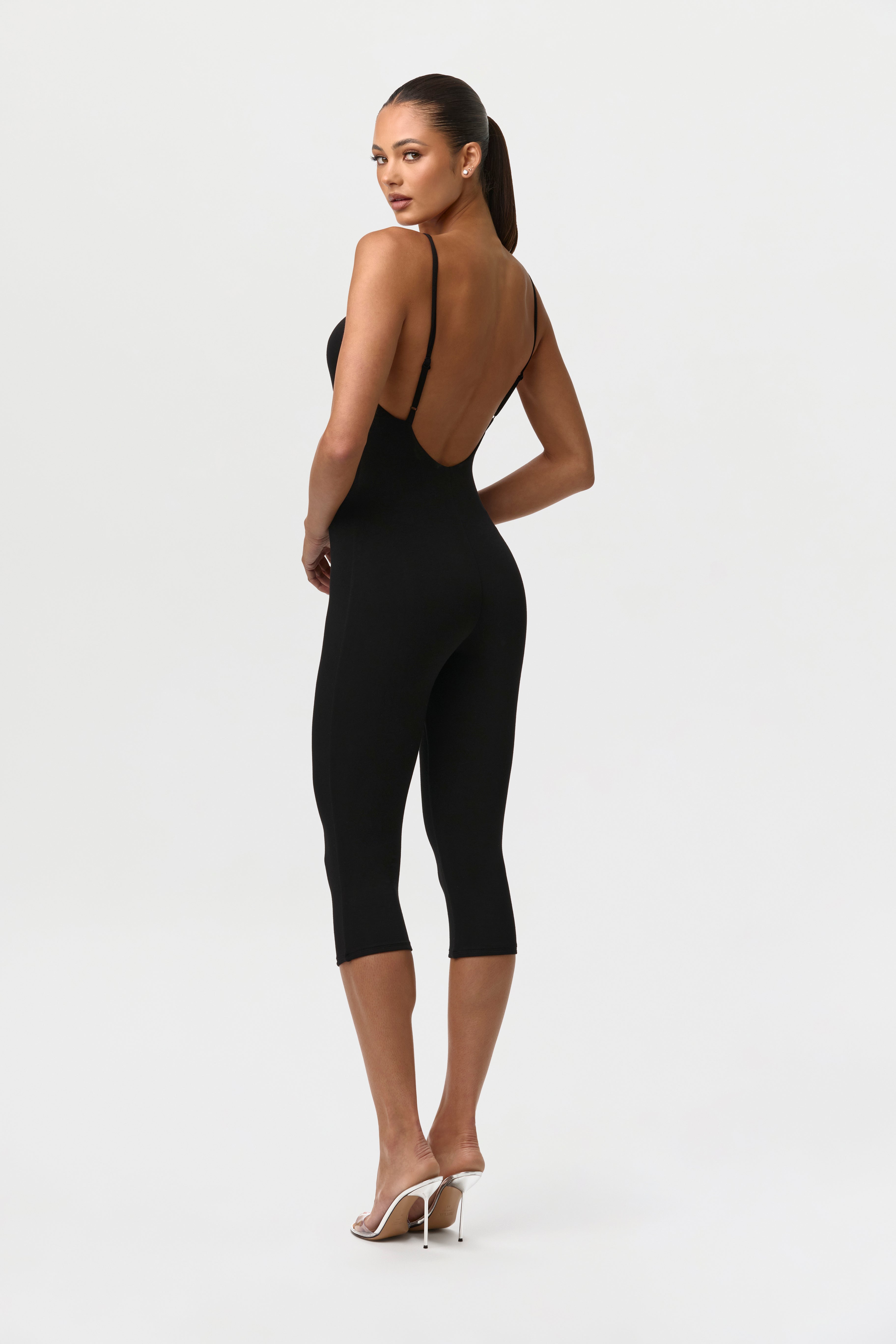 Smooth Open Back Capri Jumpsuit