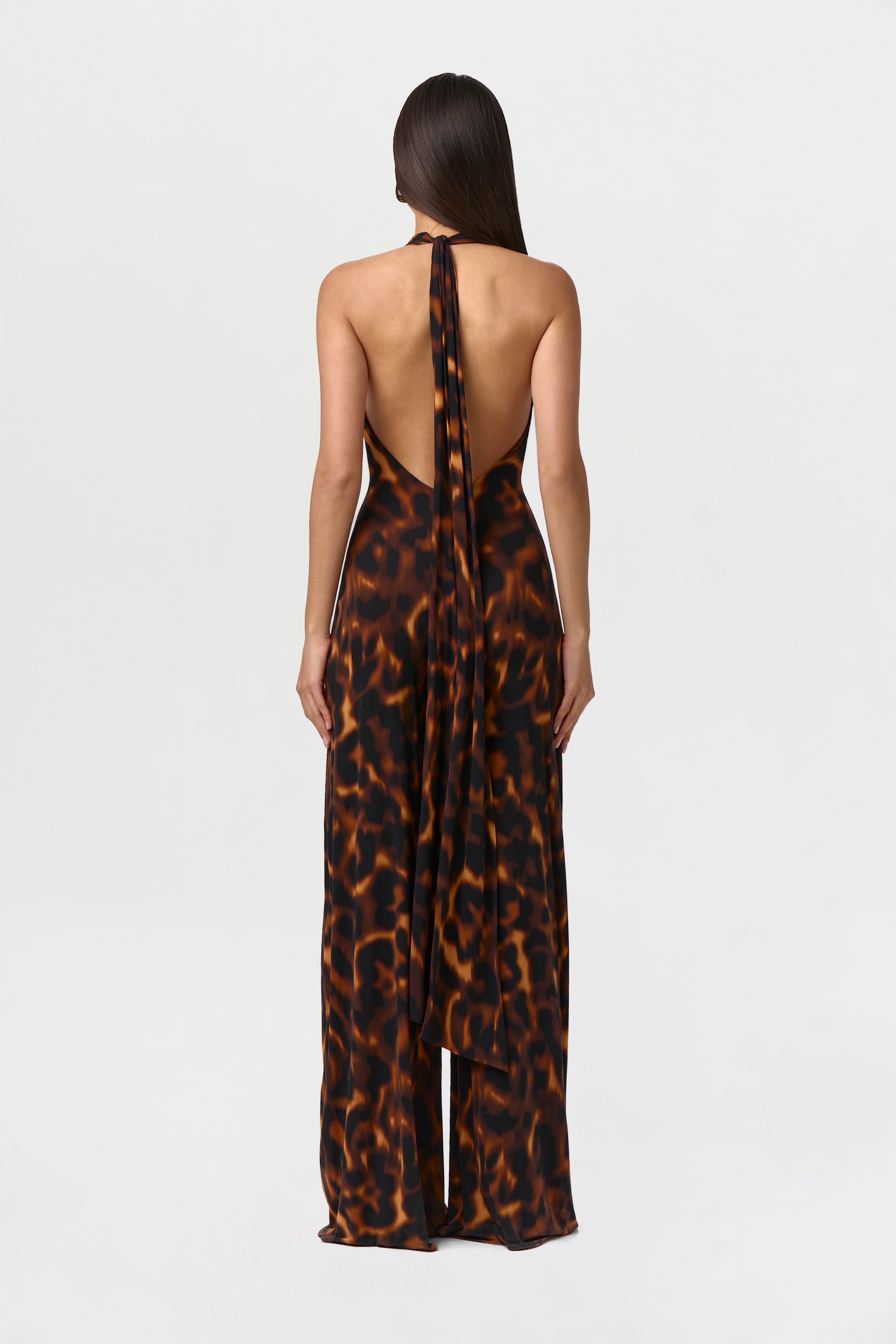 Naked Print Halter Wide Leg Jumpsuit