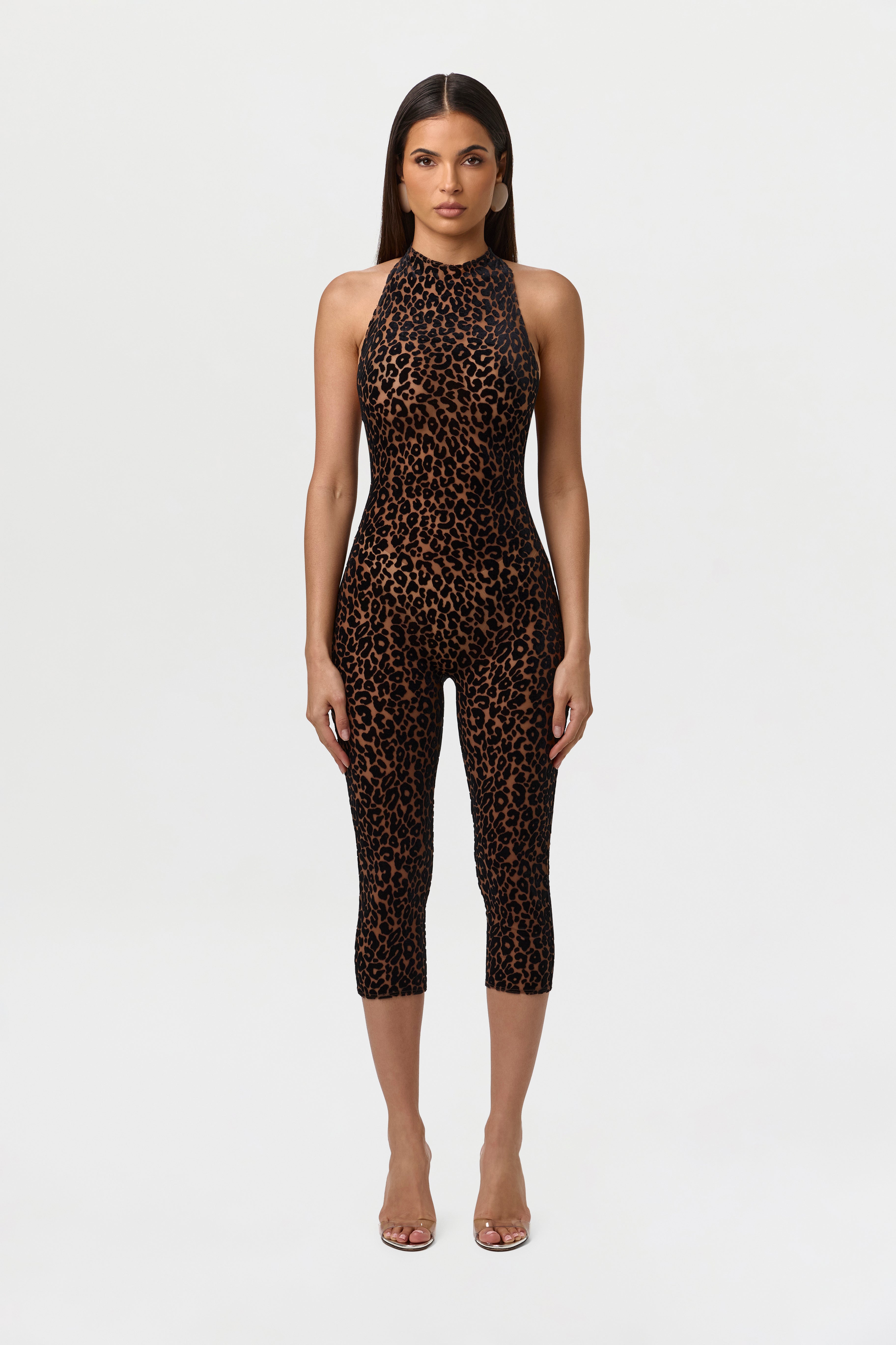 Burnout Print Halter Capri Jumpsuit