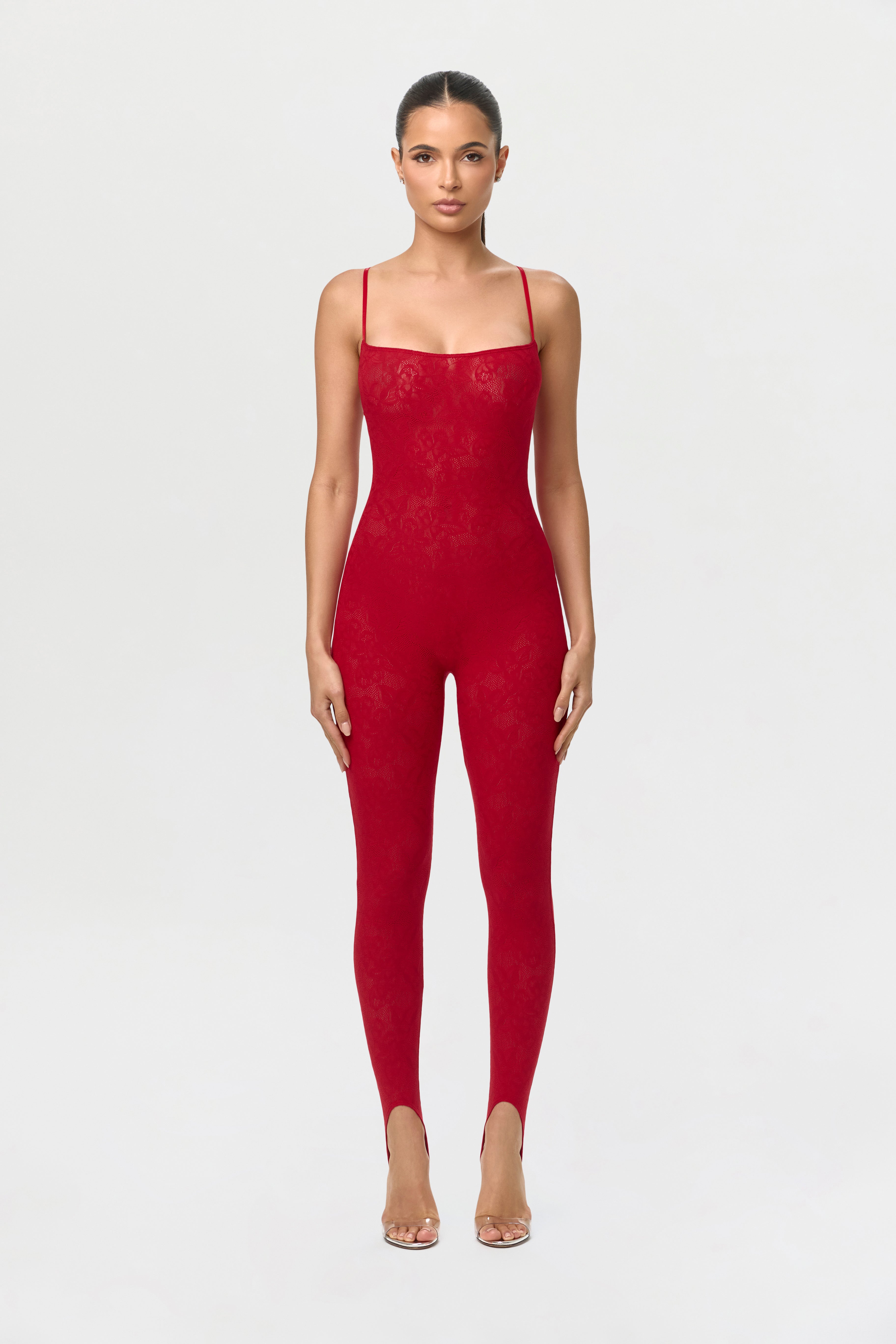 Stretch Lace Tank Stirrup Jumpsuit