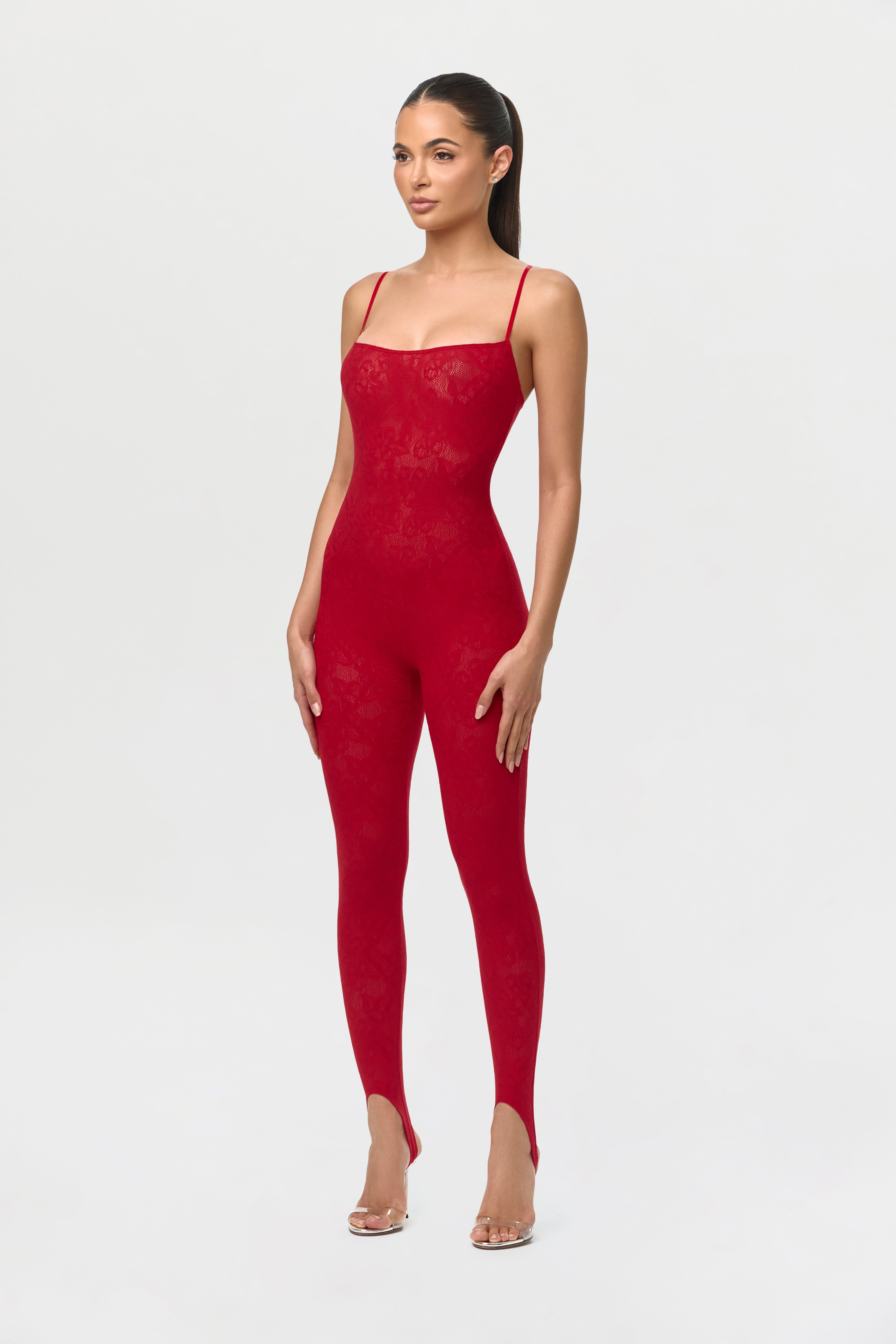 Stretch Lace Tank Stirrup Jumpsuit