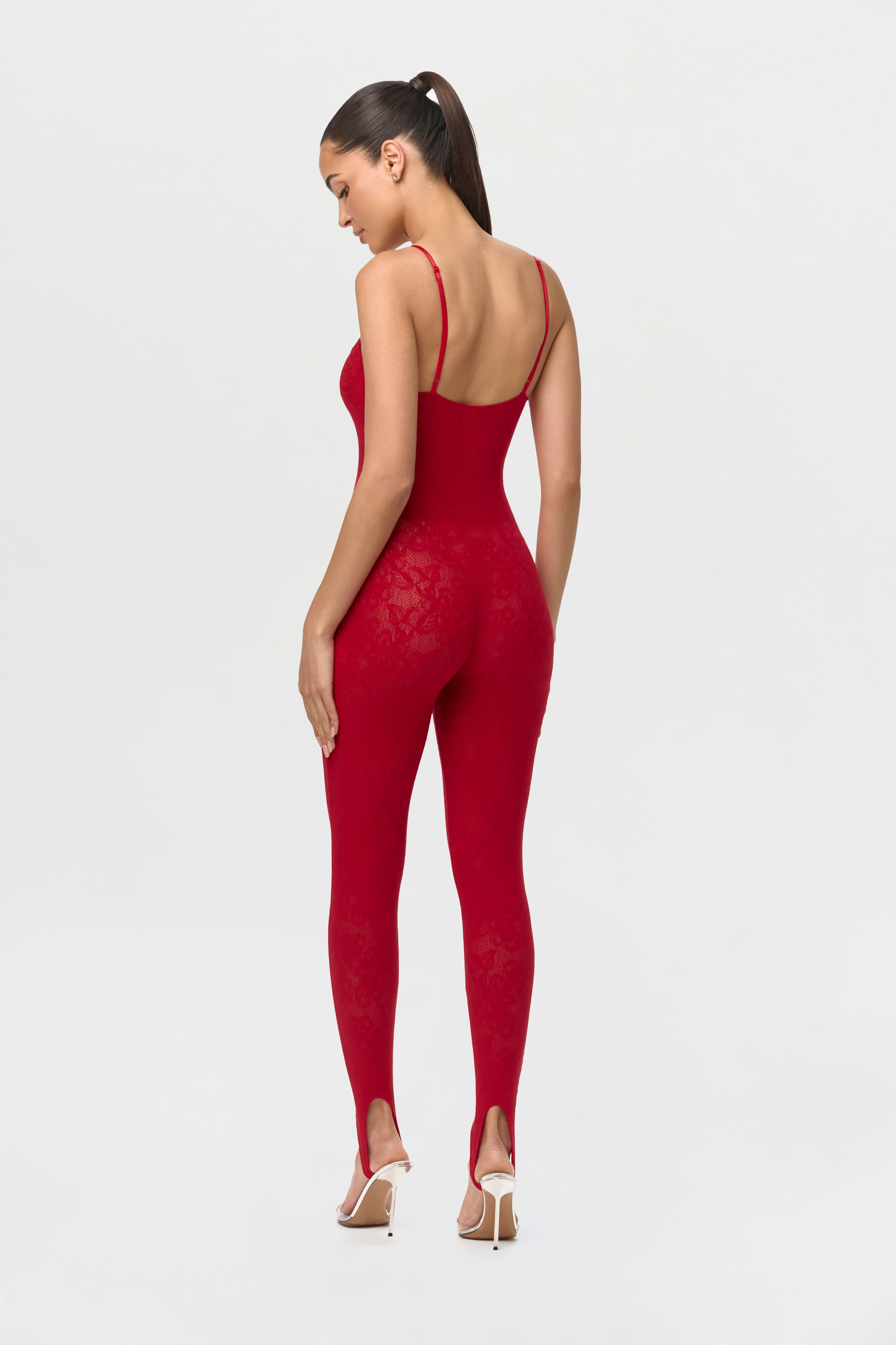 Stretch Lace Tank Stirrup Jumpsuit
