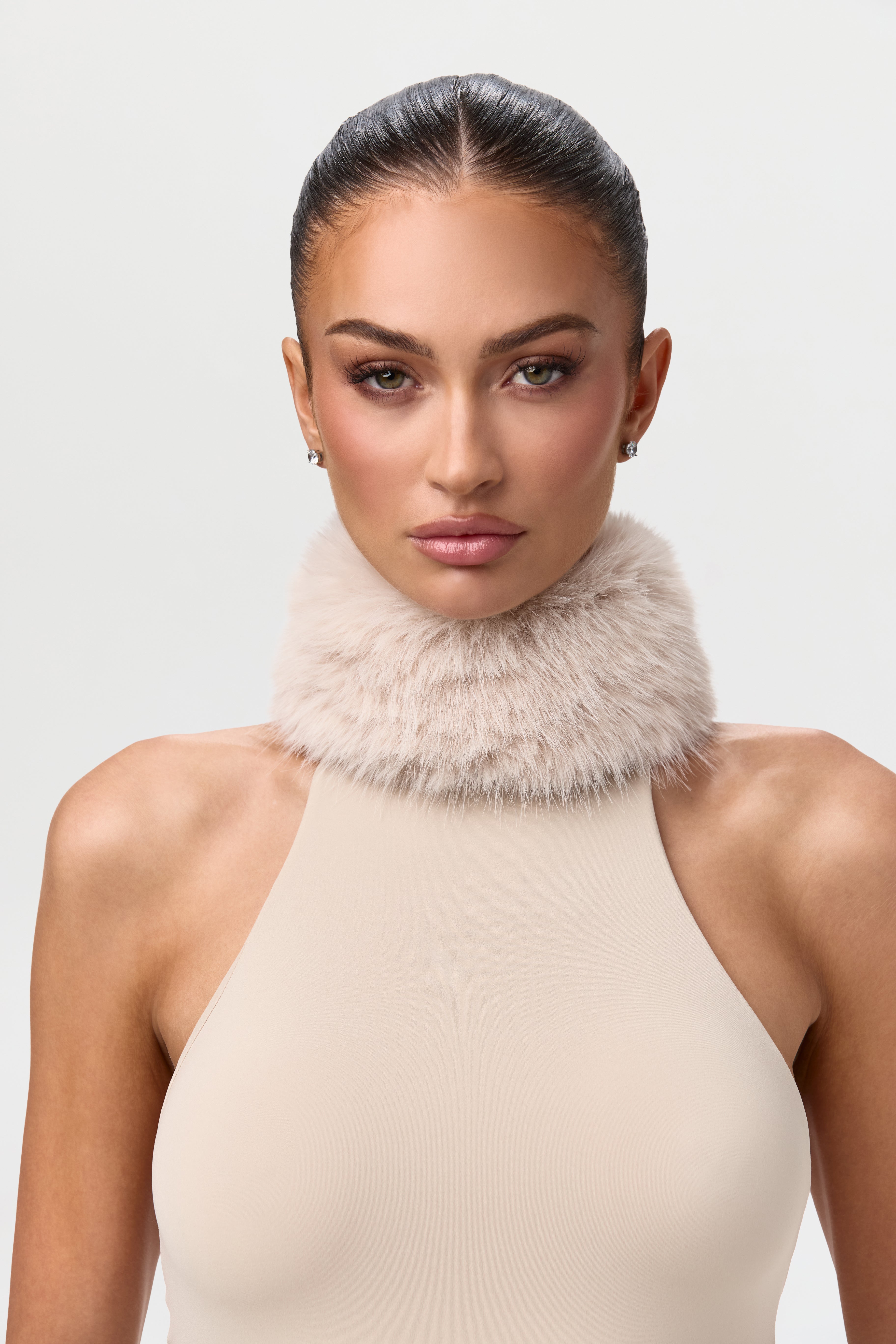 Naked Stirrup Jumpsuit with Fur Collar