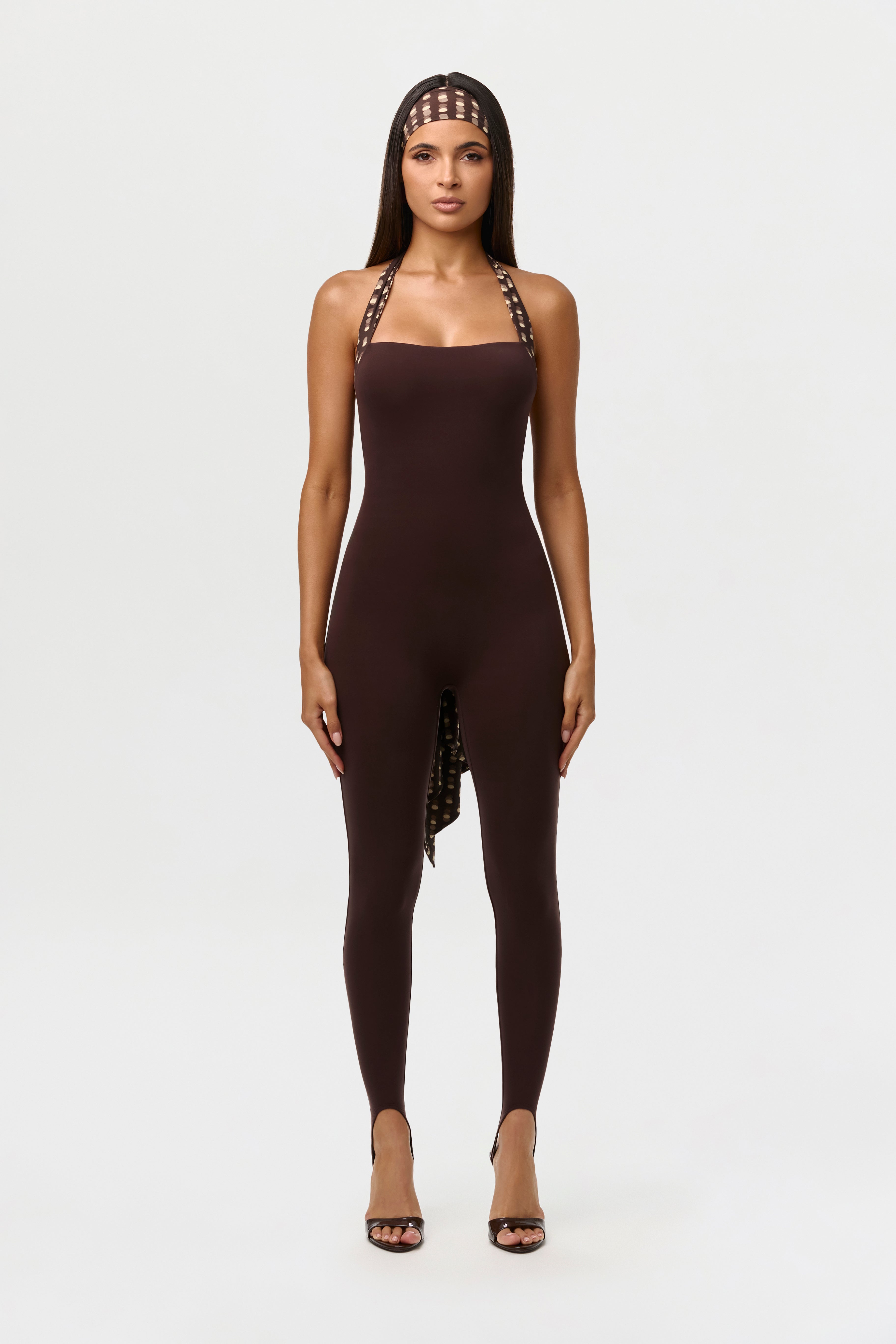 Naked Halter Print Stirrup Jumpsuit