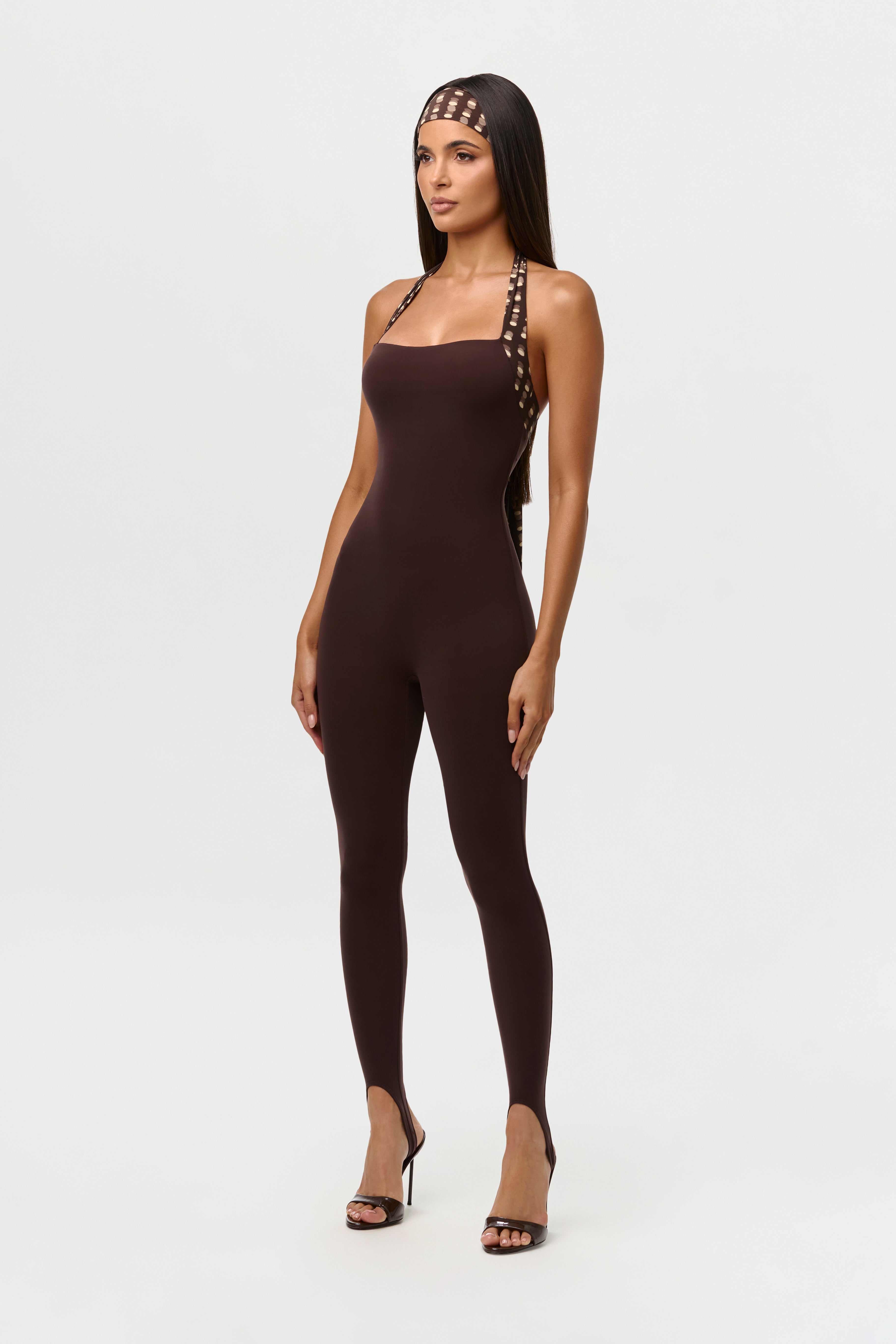 Naked Halter Print Stirrup Jumpsuit